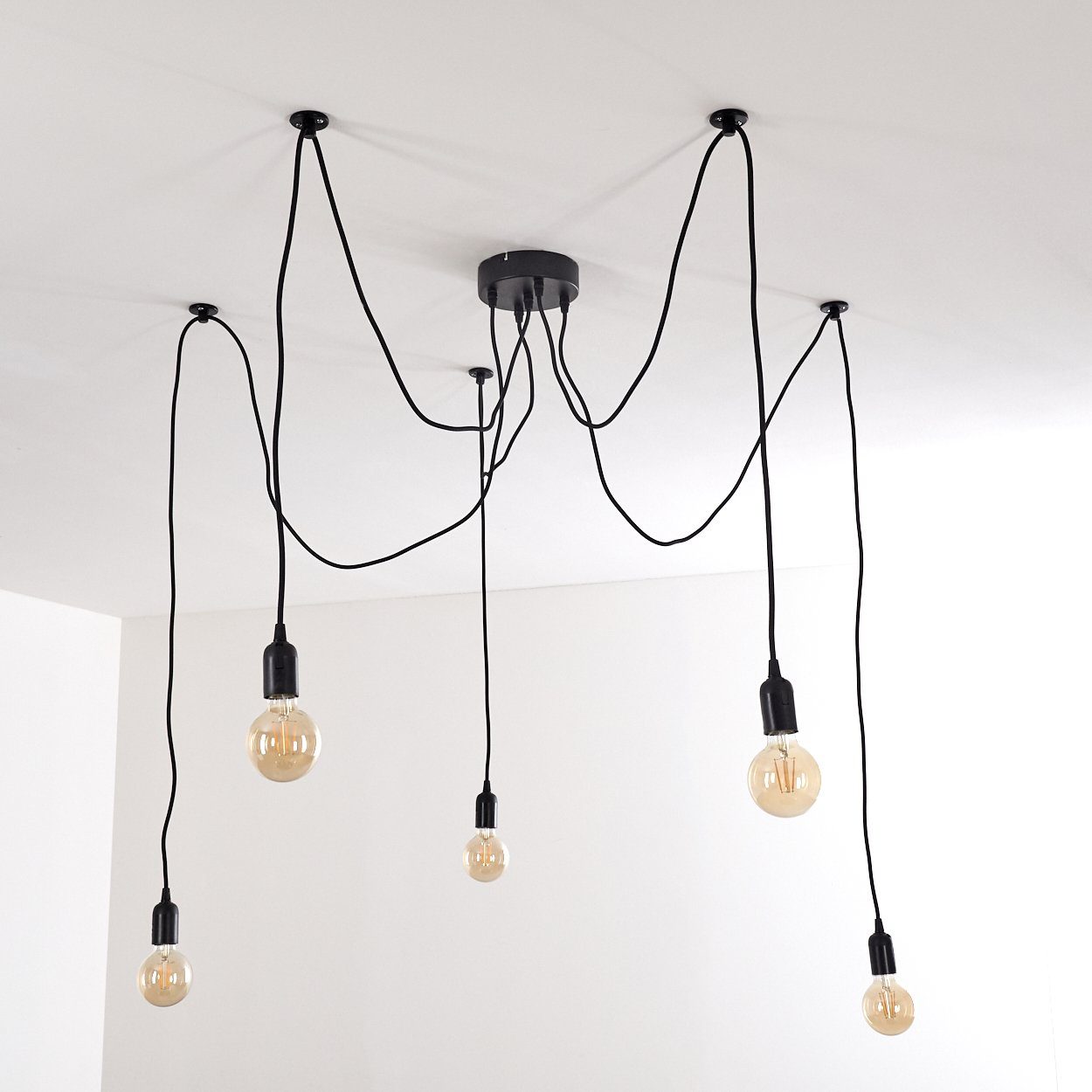 hofstein Hängeleuchte »Airole« moderne Hängelampe aus Metall in Schwarz, ohne Leuchtmittel, mit Textilkabeln, E27, Höhe verstellbar. € 54,99