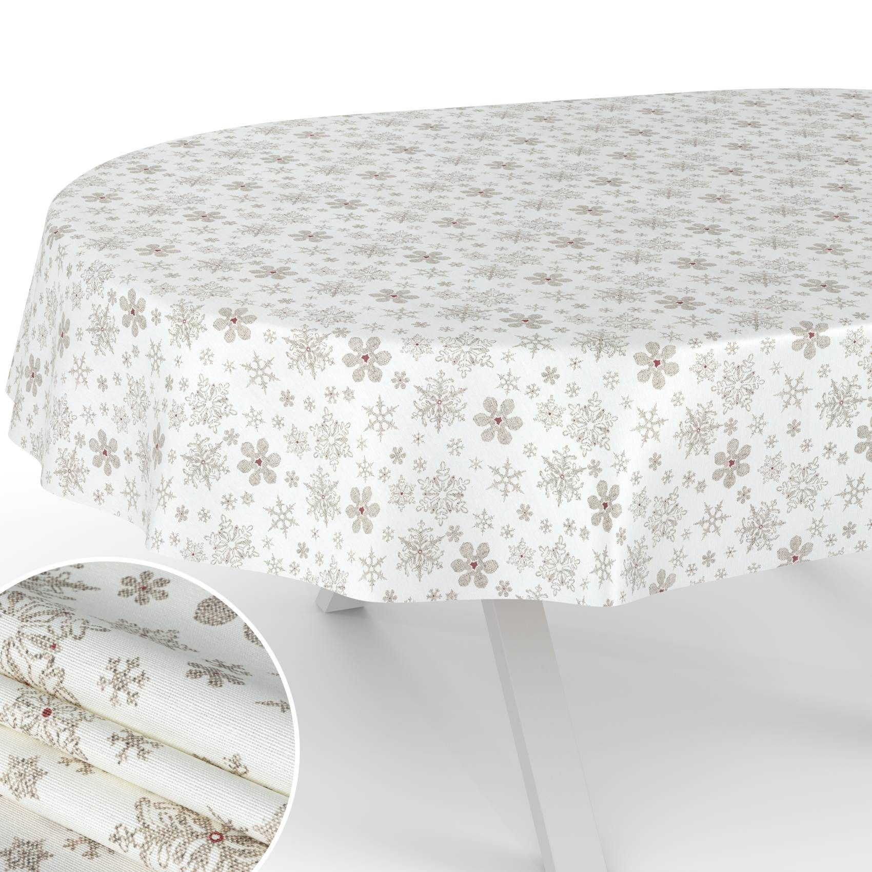 ANRO Tischdecke pflegeleicht Weihnachten Tischtuch Christmas Schneeflocken Tischwäsche (Einzelstück 1-tlg), Schutz-Beschichtung wasserabweisend Oval 160x140cm