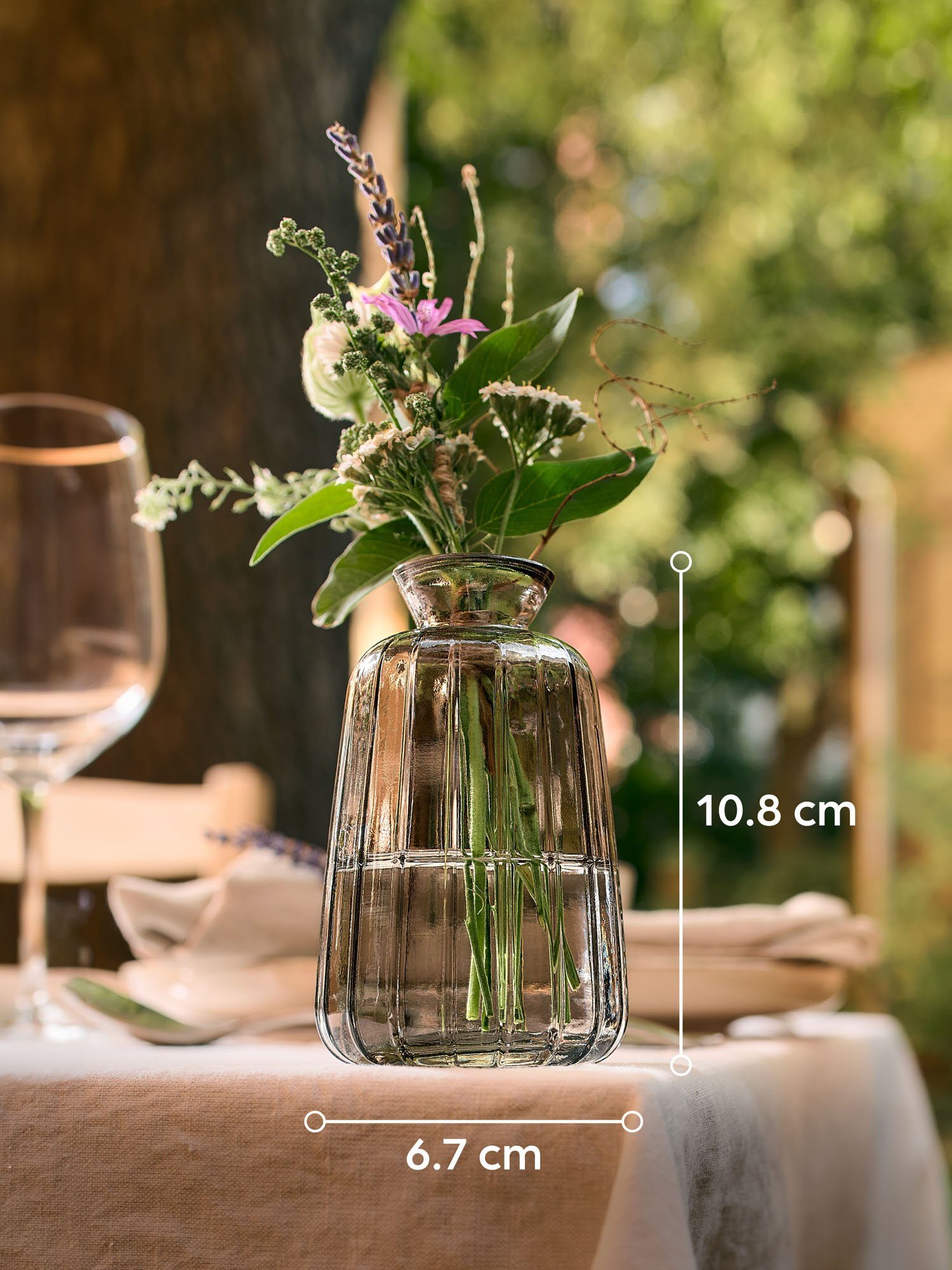 Praknu Tischvase Kleine Glasvasen für Tischdeko - 6er Set - Vintage Charme - Runde (Set, 6 St), Spülmaschinenfest - Kleine Glasvasen für Hochzeit Tischdeko - Grau