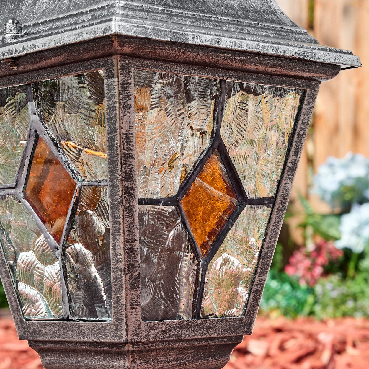 hofstein Pollerleuchte Außenwegeleuchte aus Metall/Glas in Schwarz/Silber/Klar/Orange, Wegelampe im Antik/Landhaus/Vintage/Retro-Design, Höhe 40cm, E27, IP44