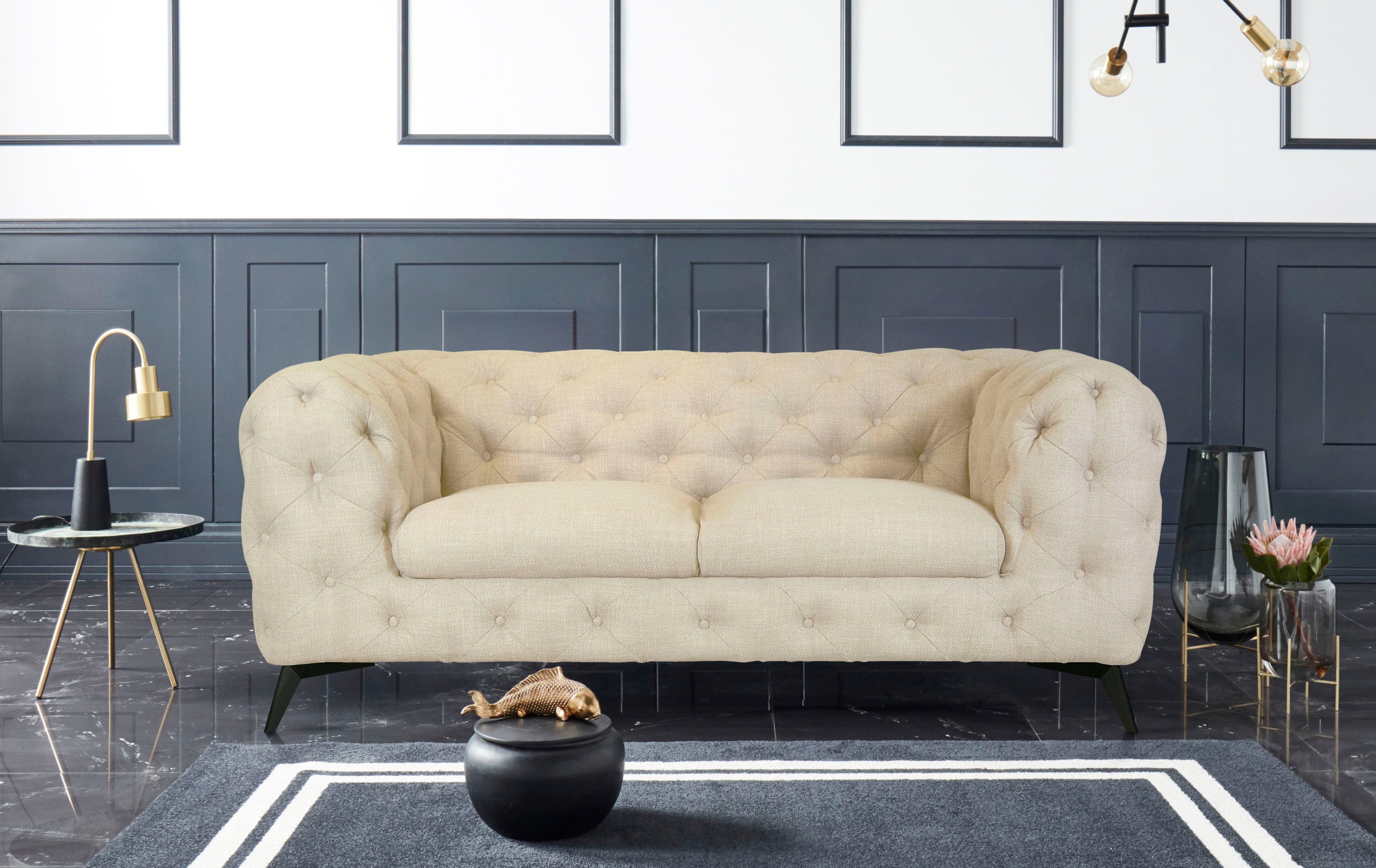 Home affaire Chesterfield-Sofa Glynis, aufwändige Knopfheftung, moderne Chesterfield Optik, Fußfarbe wählbar