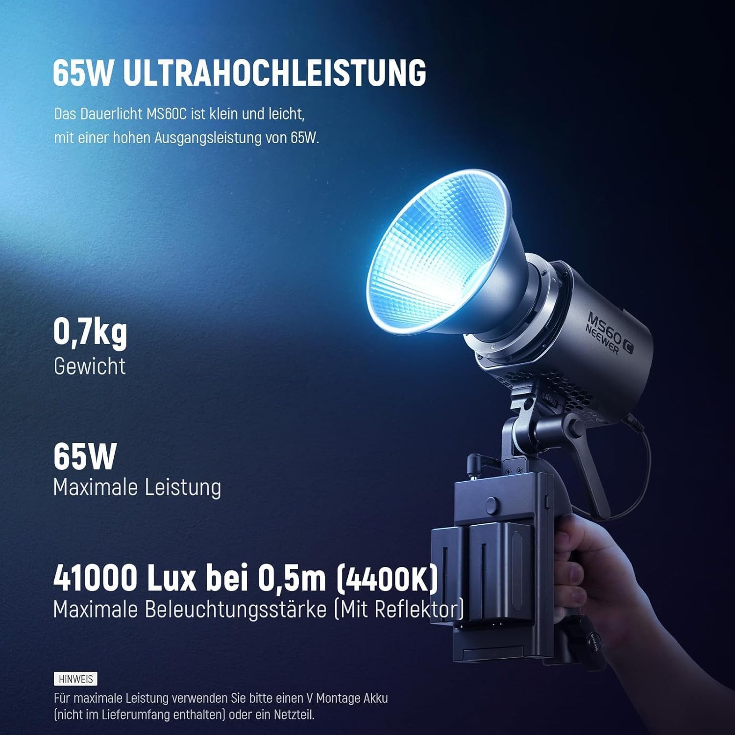 Neewer Videoleuchte MS60C RGBWW LED Videoleuchte Studiolicht, 65W, 2,4G/APP Steuerung, CRI 97+/TLCI 98+, 2700K-6500K, Ganzmetall Kompakt Studio Dauerlicht
