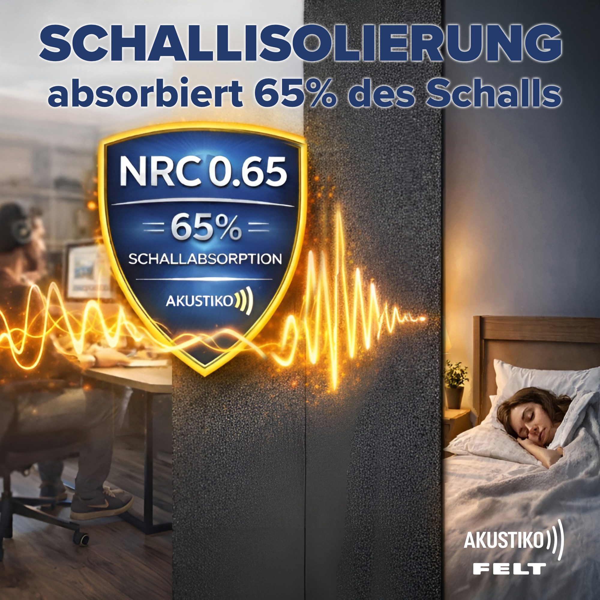 AKUSTIKO Schallschutzpaneel, (Selbstklebend 120x60cm - 8 Stück Graphit Akustik Wandpaneele Schallschutz & Raumakustik Panels Filz 9mm Hexim Decken- & Wandverkleidung Raumverkleidung Design (5.76m)