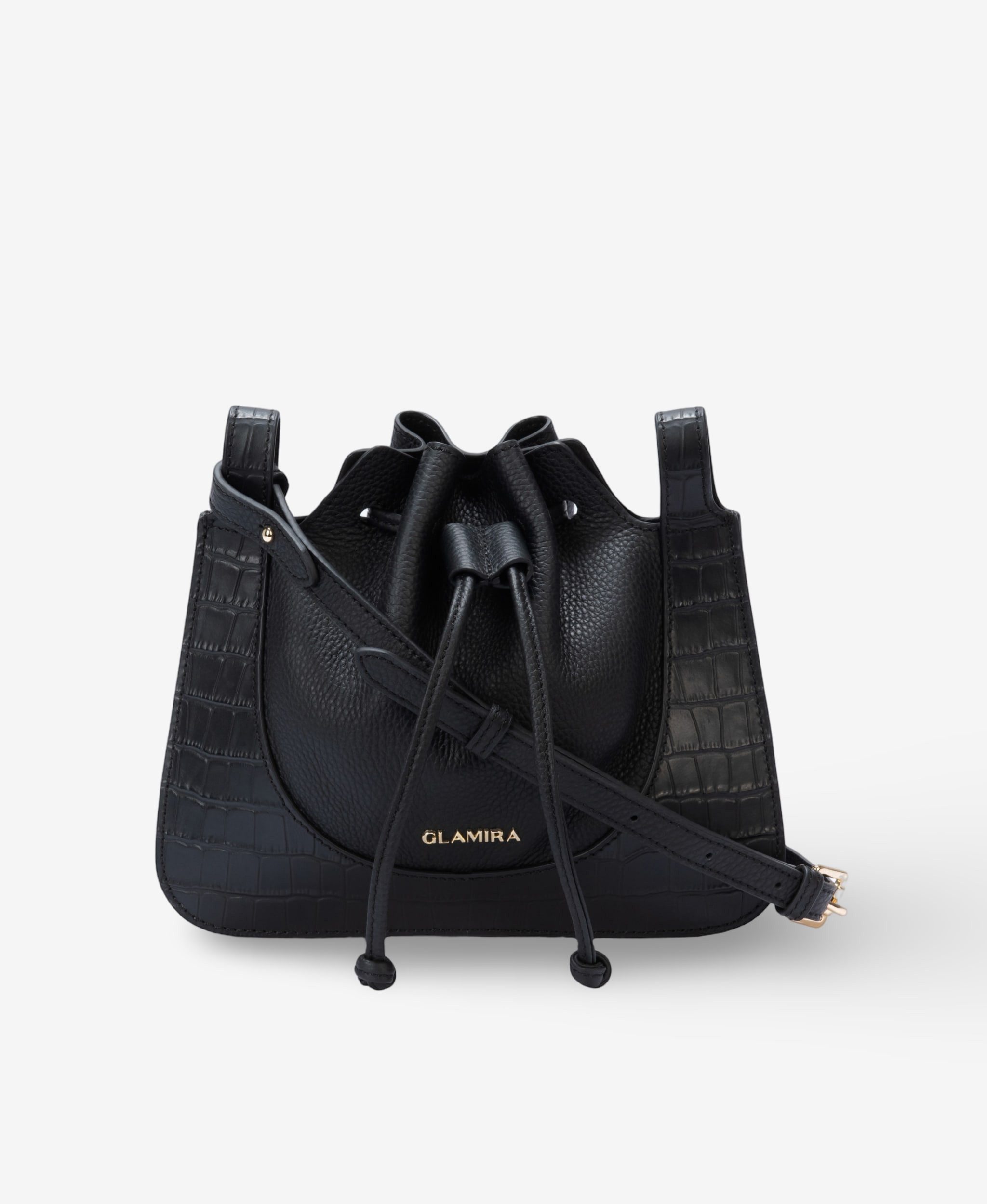GLAMIRA Handtasche PetiteGlam Schwarze Schultertasche (1-tlg), echt Leder, Krokodilprägung