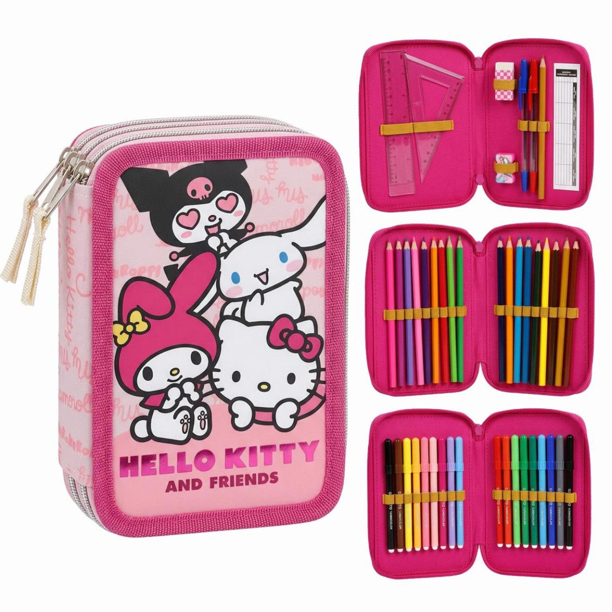Hello Kitty Federmäppchen Gefüllte Kinder Schüleretui mit Zubehör 2 Fächer, (Packung)