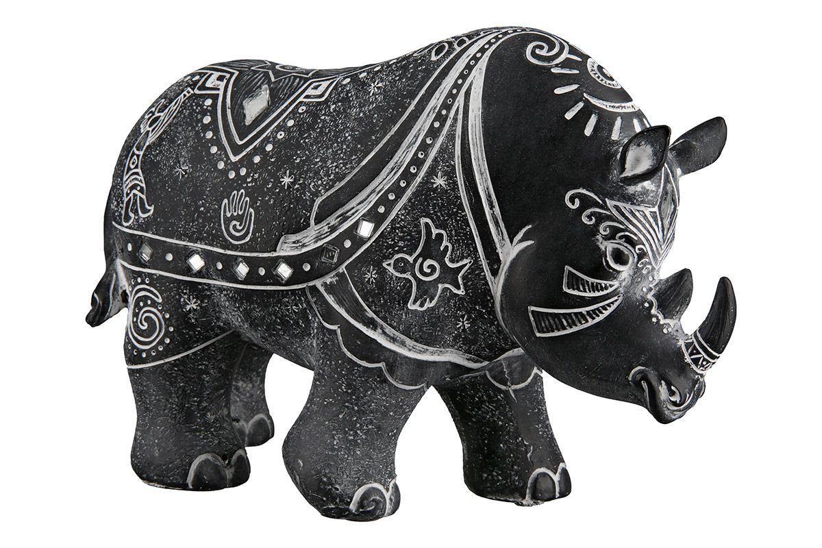 GILDE Dekoobjekt 2er Set Poly Nashorn schwarz/grau und Simbo Symbolen mit Spiege weißen