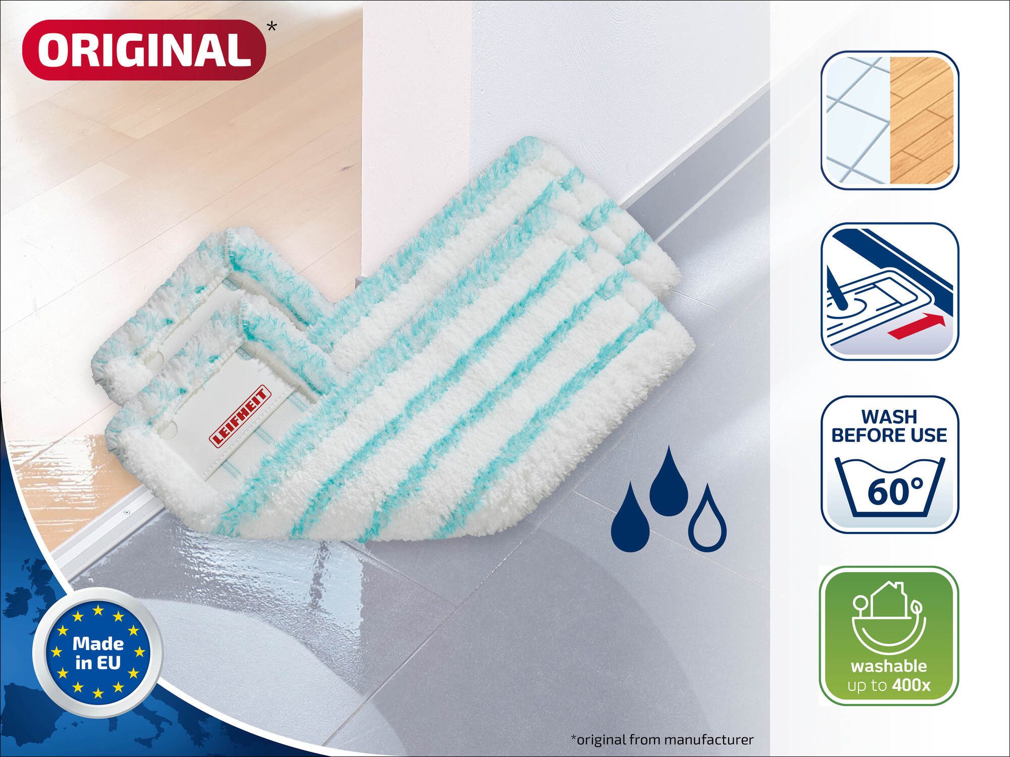 Leifheit Bundle Wischbezug Profi XL micro duo (2er Set) Wischbezug (Mikrofaser, 16.0x48.0 cm, 2-tlg., Waschbar bei 60°C, Wischbreite 42cm, für alle glatten Böden)
