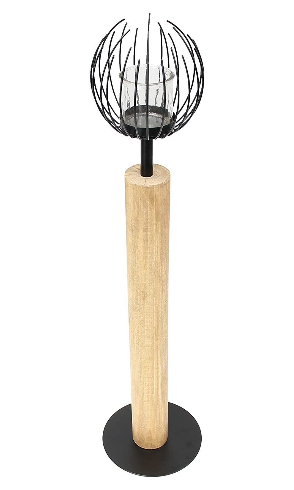 Windlicht Windlichtsäule "Kugel" aus Holz & Metall, 85 cm hoch, Kerzensäule