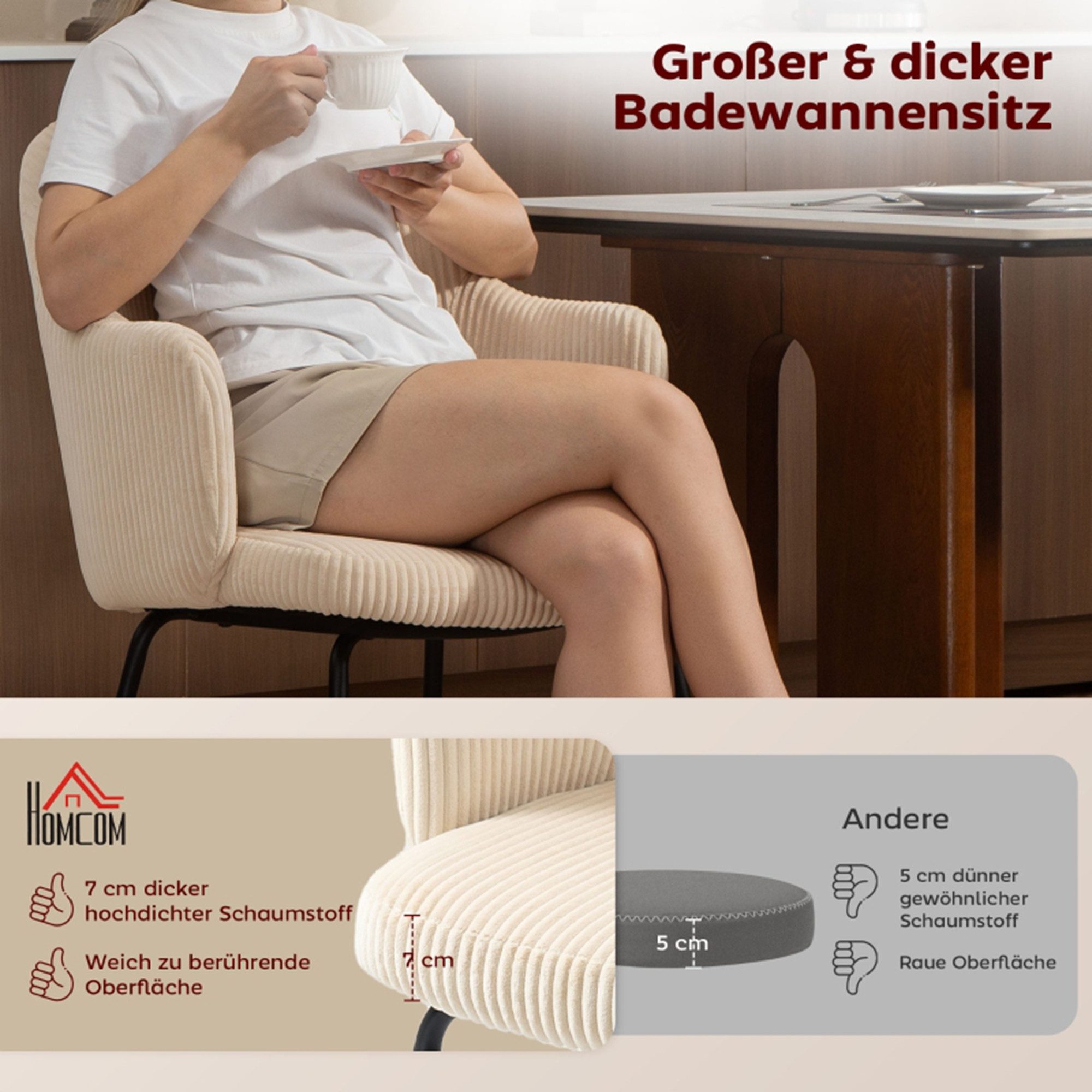 MC Star Esszimmerstuhl Cordbezug, Schalenform, Metallbeine, Fußpolster, Beige