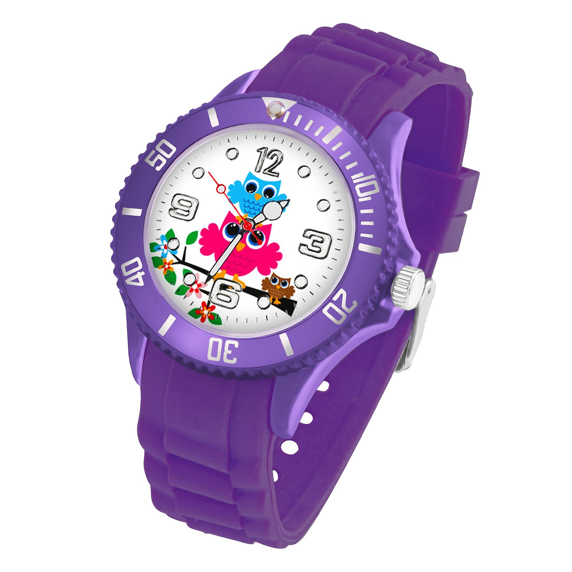 Quarzuhr Kinder Armbanduhr Silikon Eulen Analog Uhr Bunt