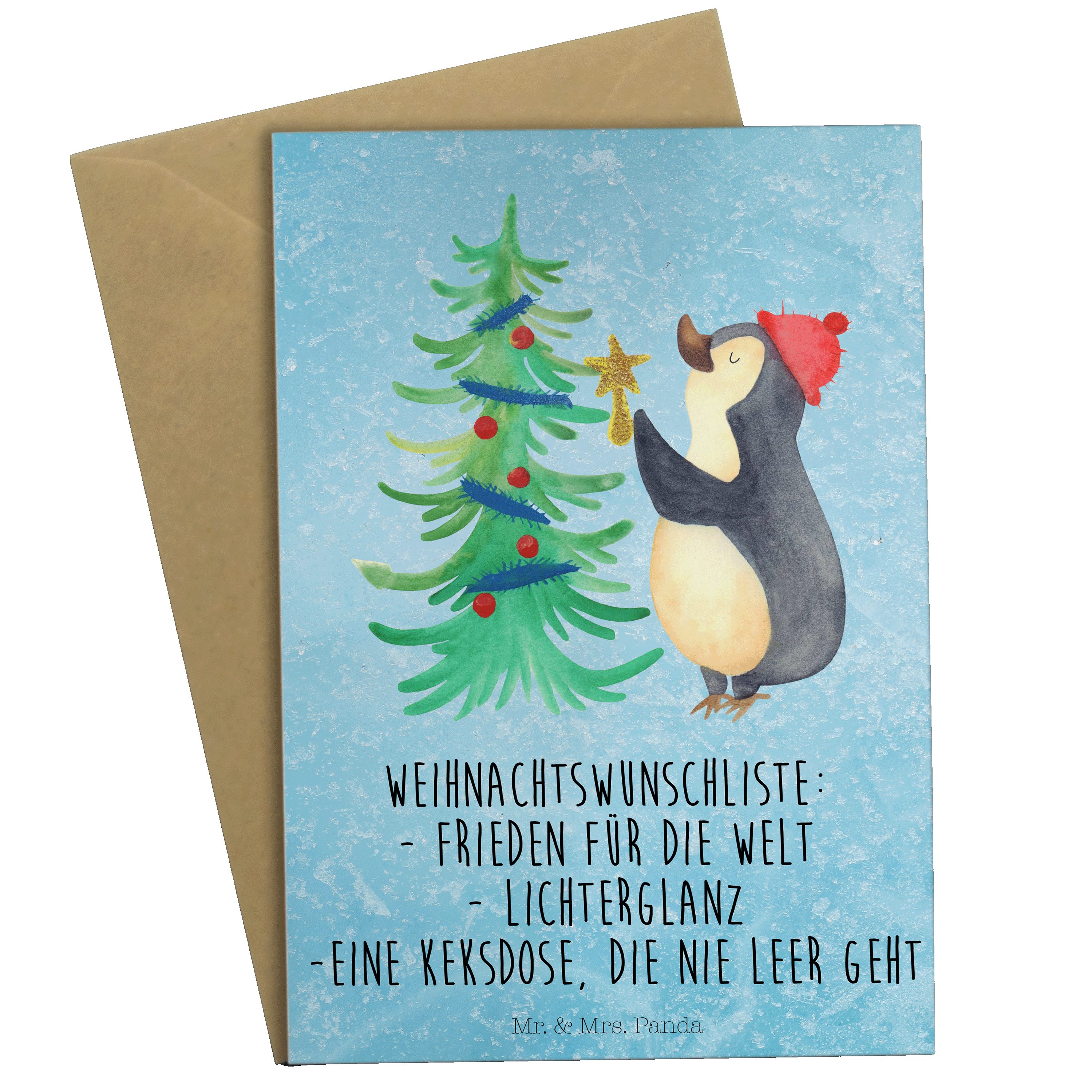 Mr. & Mrs. Panda Grußkarte Pinguin Weihnachtsbaum - Eisblau - Geschenk, Karte, Nikolaus, Glückwu