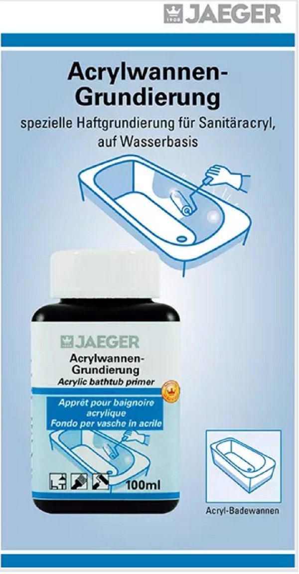 Jaegerlacke Haftgrund 886 Acrylwannen-Grundierung, farblos 100 ml, Haftgrundierung für Acrylbadewannen zur anschließenden Beschichtung, spezielle Haftgrundierung für Sanitäracryl, auf Wasserbasis