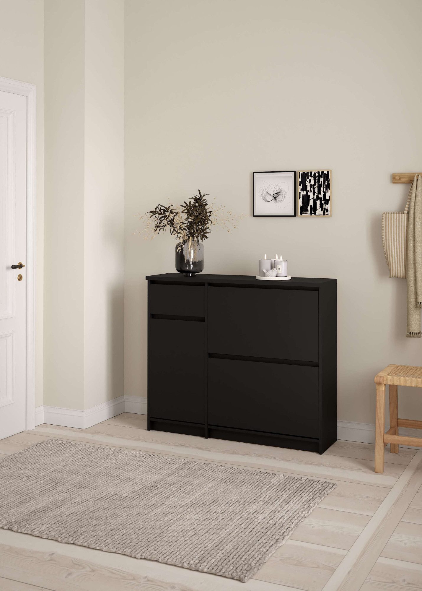 Home affaire Schuhschrank Naia Schuhregal mit2 Klappen, 1 Fach & 1 Schublade, modernes Design (B: 108,90 cm, T: 31,5 cm, H: 92,90 cm) mit 2 Klappen und 1 Tür und 1 Schublade, Praktisch, Breite 109 cm