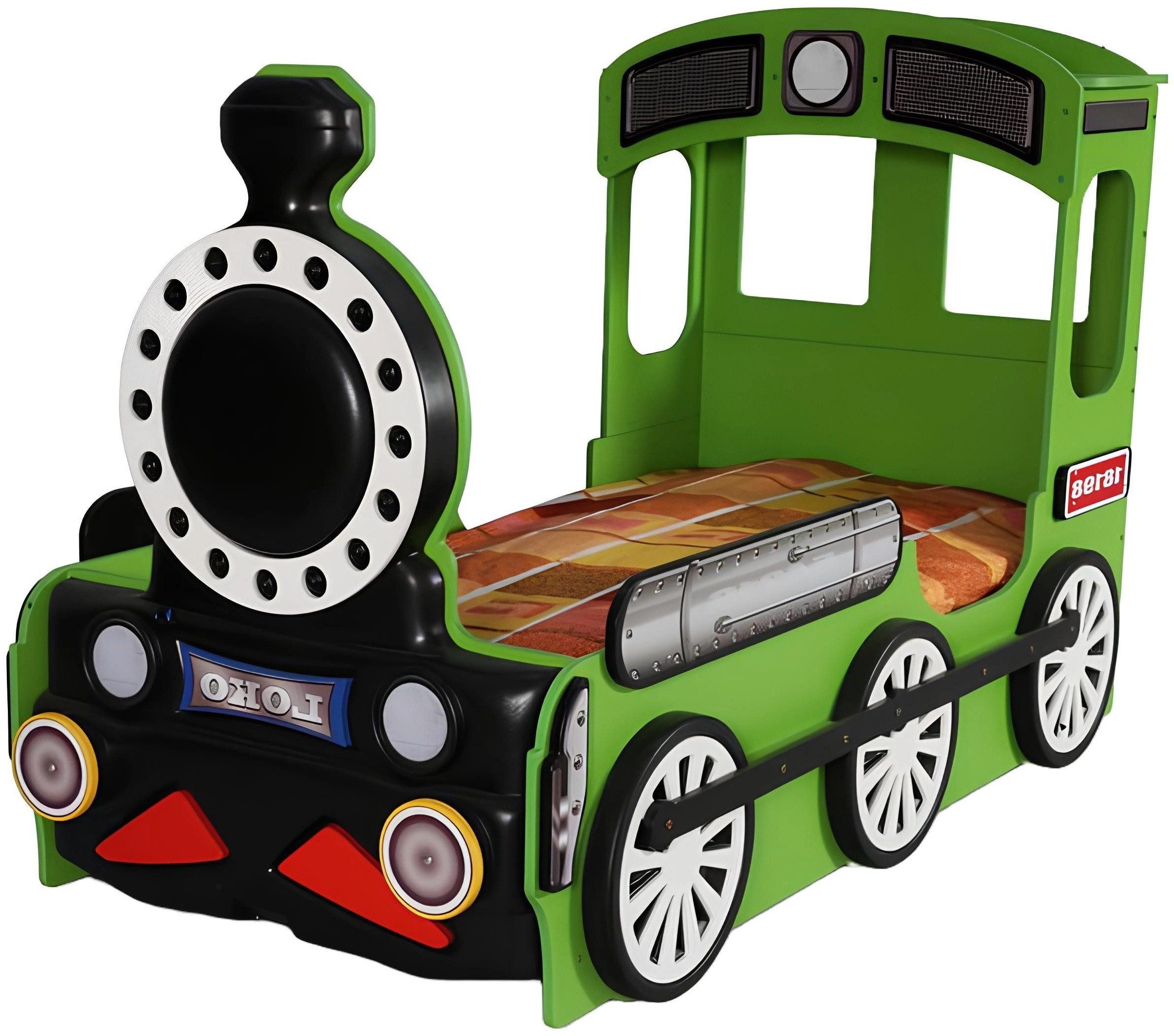 Xlmoebel Kinderbett Luxuriöses Kinderbett mit Zugmotiv auf grünem Holzgestell (1-tlg., Eisenbahn Grün Kinderbett), Hergestellt in Europa