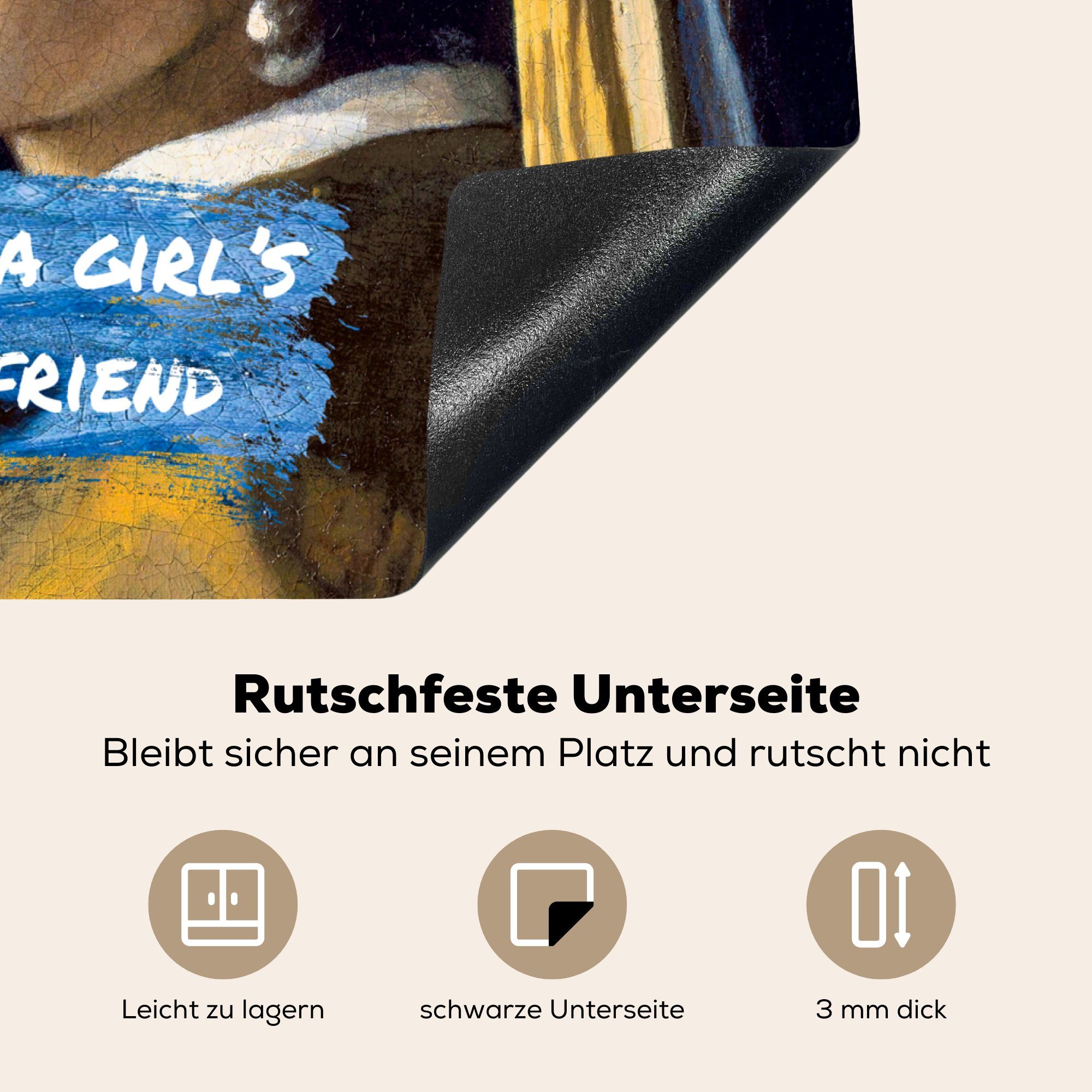 MuchoWow Herdblende-/Abdeckplatte Vermeer 59x52 mit küche, cm, tlg), - Induktionsmatte für Mädchen (1 Perlenohrring Vinyl, Das dem die Ceranfeldabdeckung Zitat, 