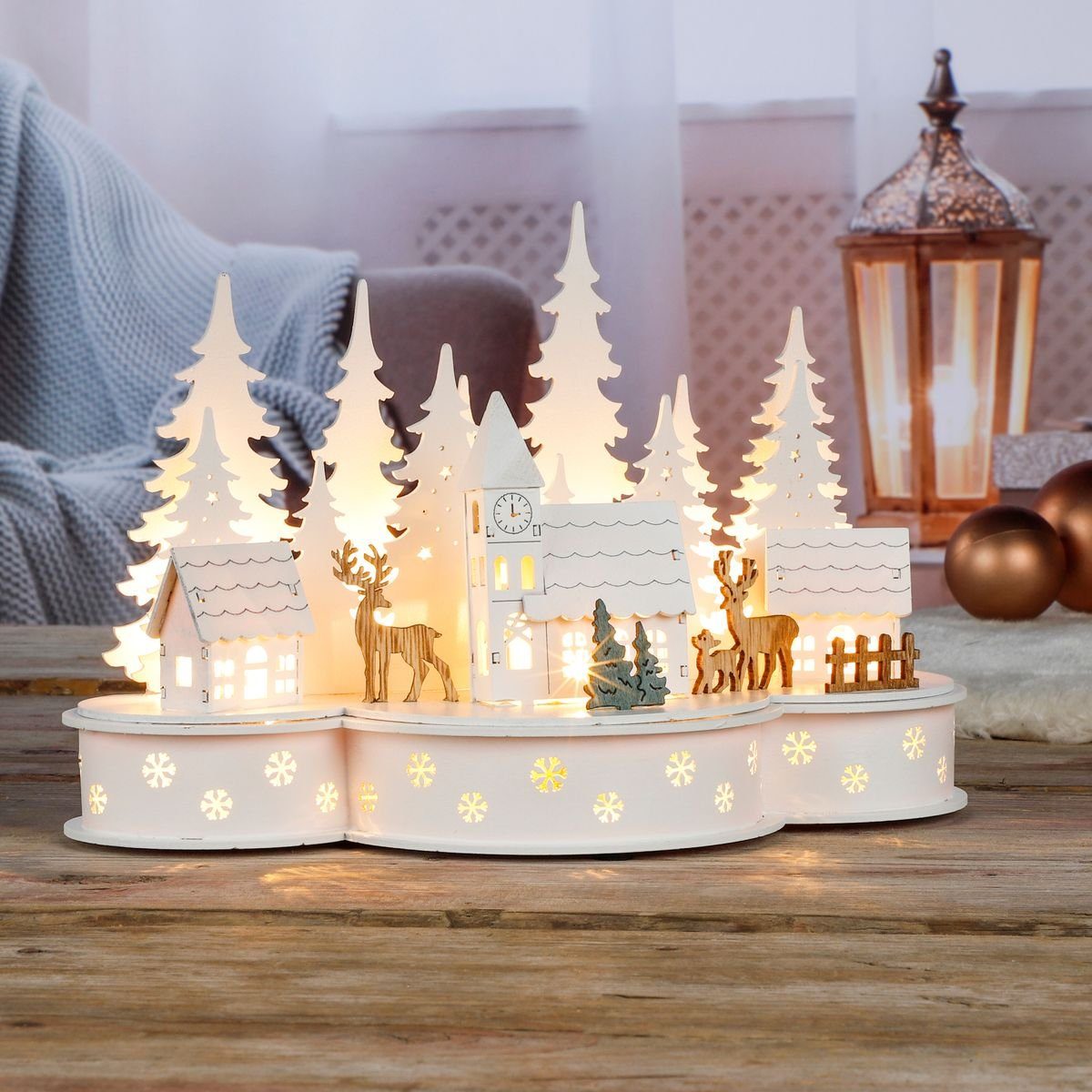 Gravidus Weihnachtsdorf Beleuchtete LED Weihnachtsstadt mit Rentieren Weihn günstig online kaufen