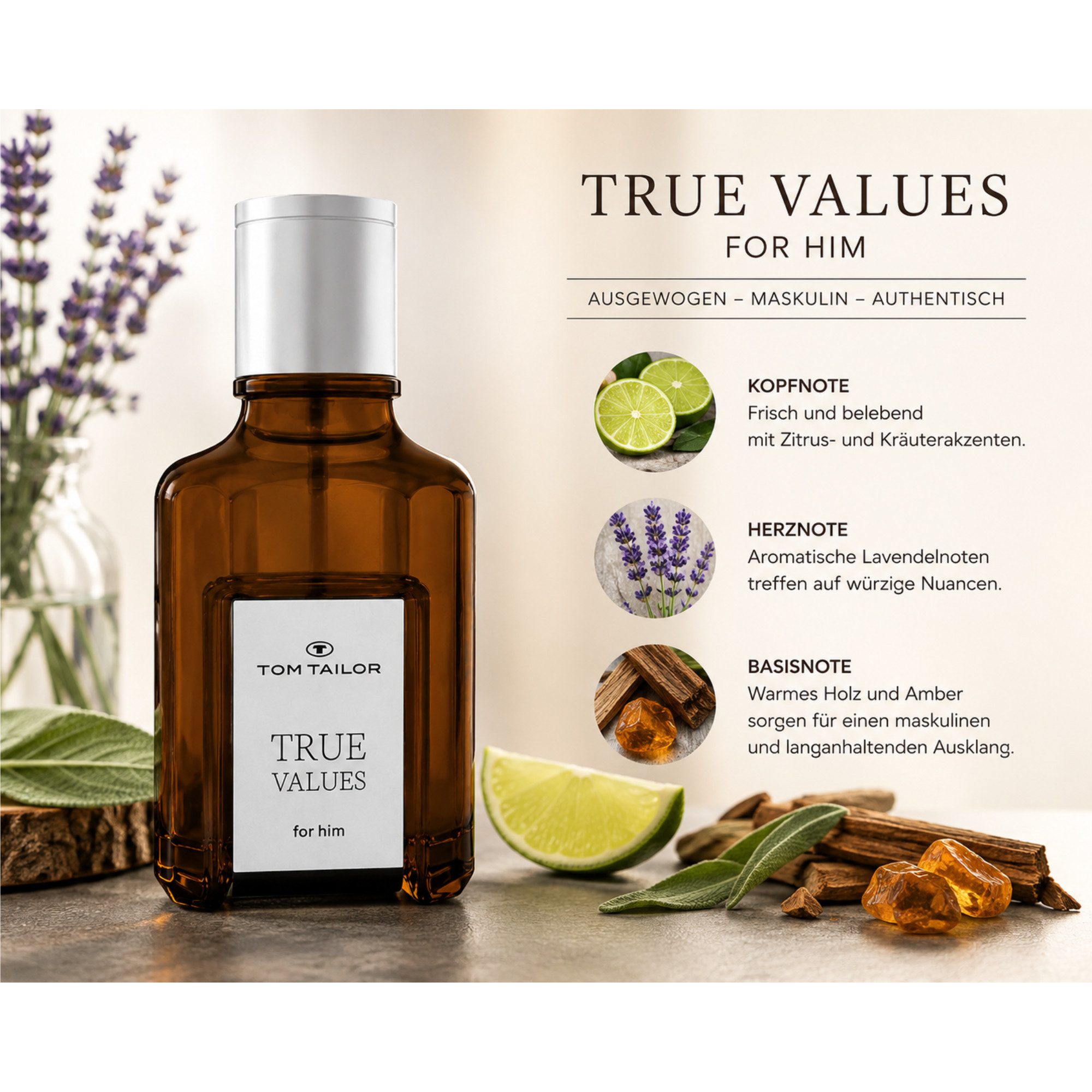 TOM TAILOR Eau de Toilette True Values For Him Eau de Toilette Doppelpack 2 × 30 ml, 2-tlg., Doppelpack mit 2 × 30 ml – ideal für Alltag und Reisen