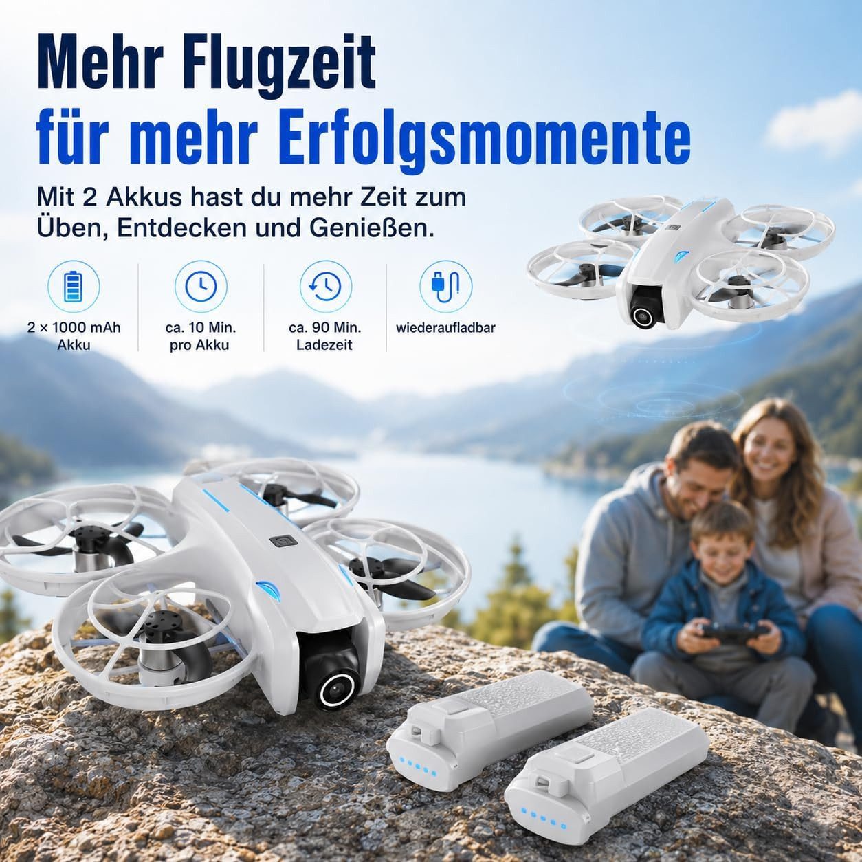 Goldstern-Tech RC-Quadrocopter (Mini Drohne mit Kamera 1080p Full HD, WiFi FPV, 5,6 Zoll Display Fernsteuerung), Optical Flow, Auto Return, 2 Akkus, bis 100 m Reichweite