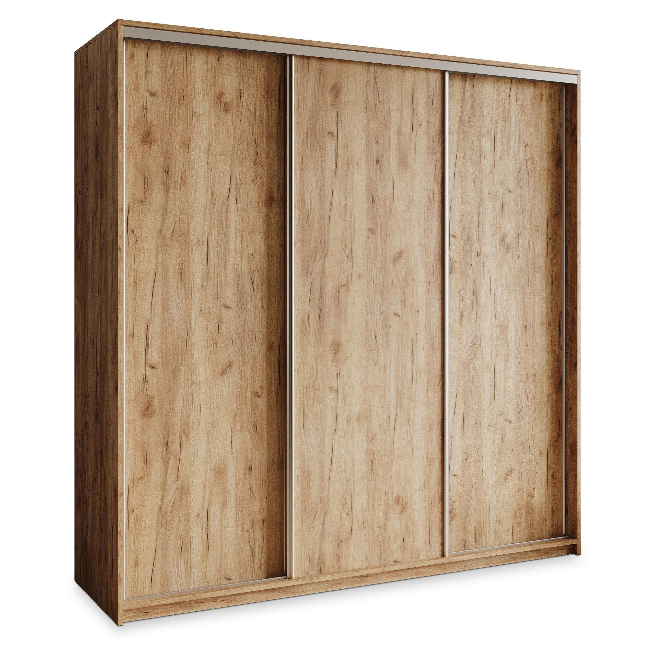 Masseno Schwebetürenschrank NISSE 180 cm Kleiderschrank 3 Türen und 4 Schubladen Eiche Craft Gold