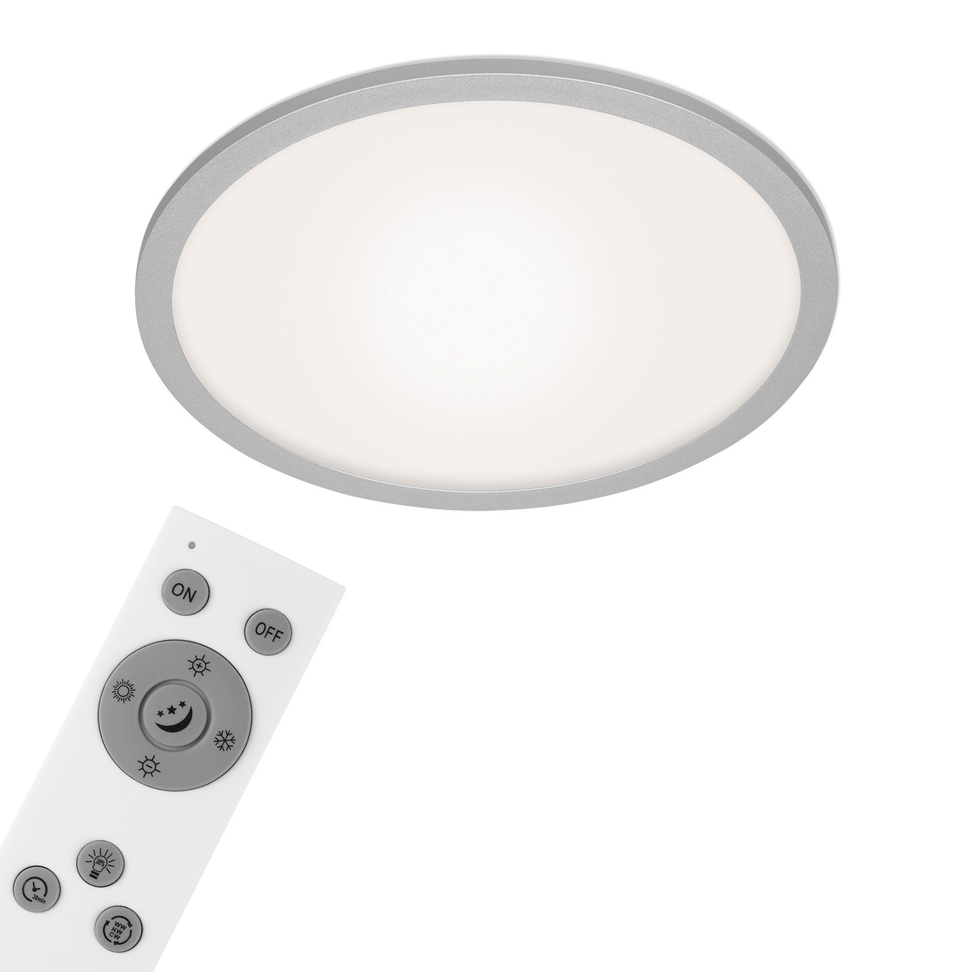 Briloner Leuchten LED Panel 7168-014, LED Warmweiß, dimmbar, verbaut, Farbtemperatursteuerung, Wohnzimmer, 24W, CCT Nachtlicht, Deckenlampe, Fernbedienung, Kaltweiß, 40x6,2cm, fest Tageslichtweiß, Neutralweiß, ultraflach, Küche Silber, Schlafzimmer