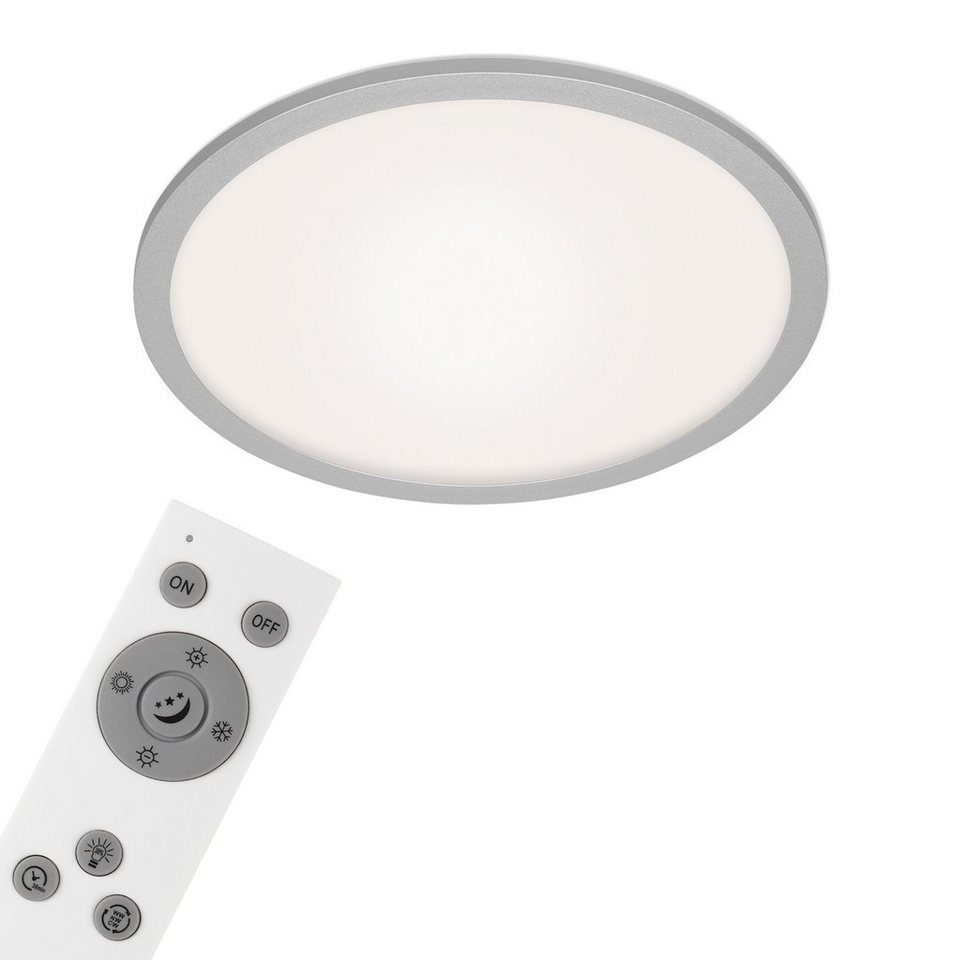 Briloner Leuchten LED Panel 7168-014, CCT Farbtemperatursteuerung,  Fernbedienung, dimmbar, ultraflach, Nachtlicht, LED fest verbaut, Kaltweiß,  Neutralweiß, Tageslichtweiß, Warmweiß, Deckenlampe, 40x6,2cm, Silber, 24W,  Wohnzimmer, Schlafzimmer, Küche