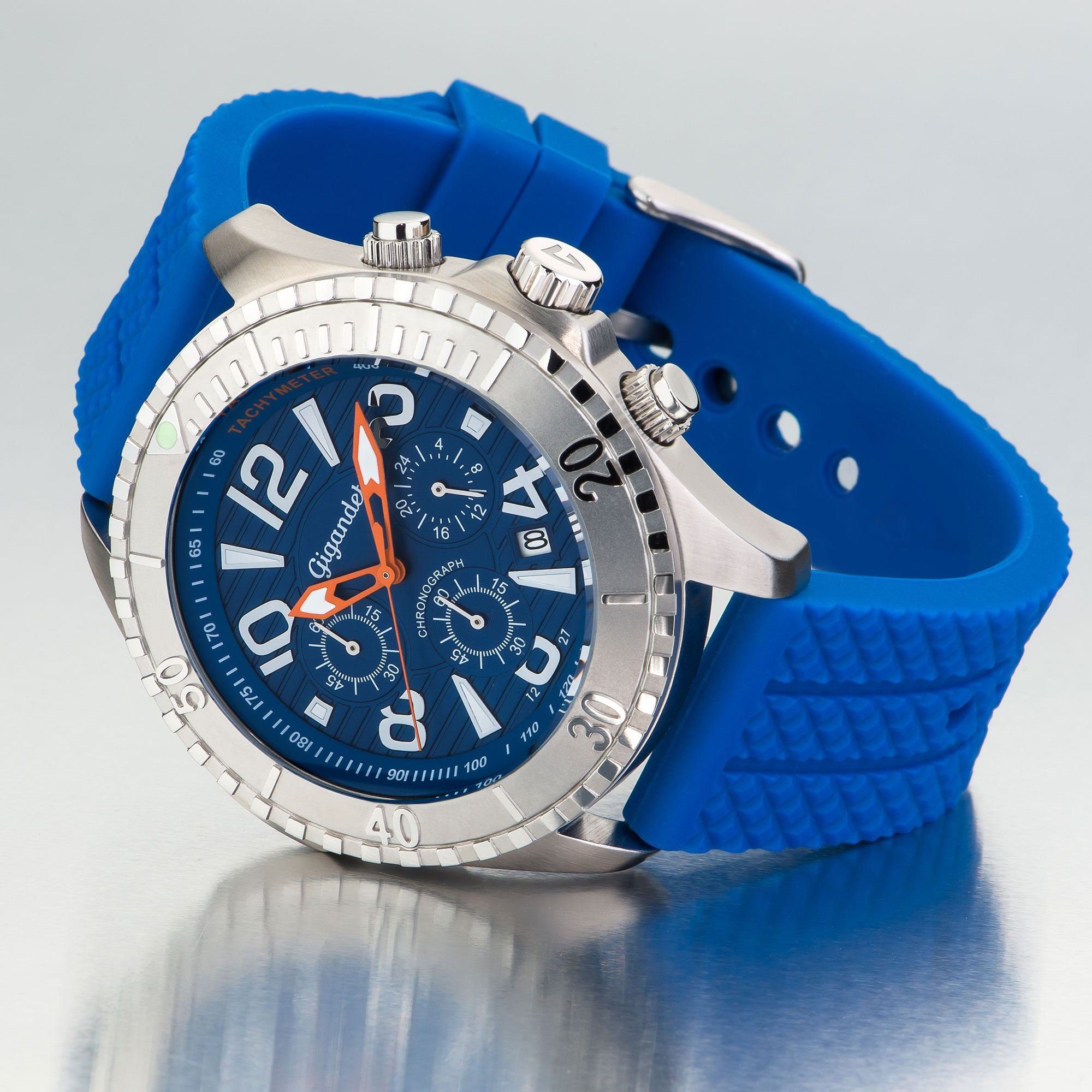 Gigandet Chronograph Herrenuhr, Armbanduhr, Sportuhr, 48mm, AQUAZONE G23-004, Mineralglas, Datumsanzeige, Silikonband, 10bar/100m wasserdicht