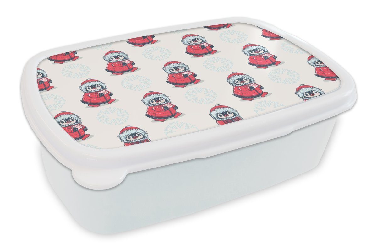 MuchoWow Lunchbox Pinguin - Schnee - Brief - Weihnachten - Muster, Kunststoff, (2-tlg), Brotbox für Kinder und Erwachsene, Brotdose, für Jungs und Mädchen weiß