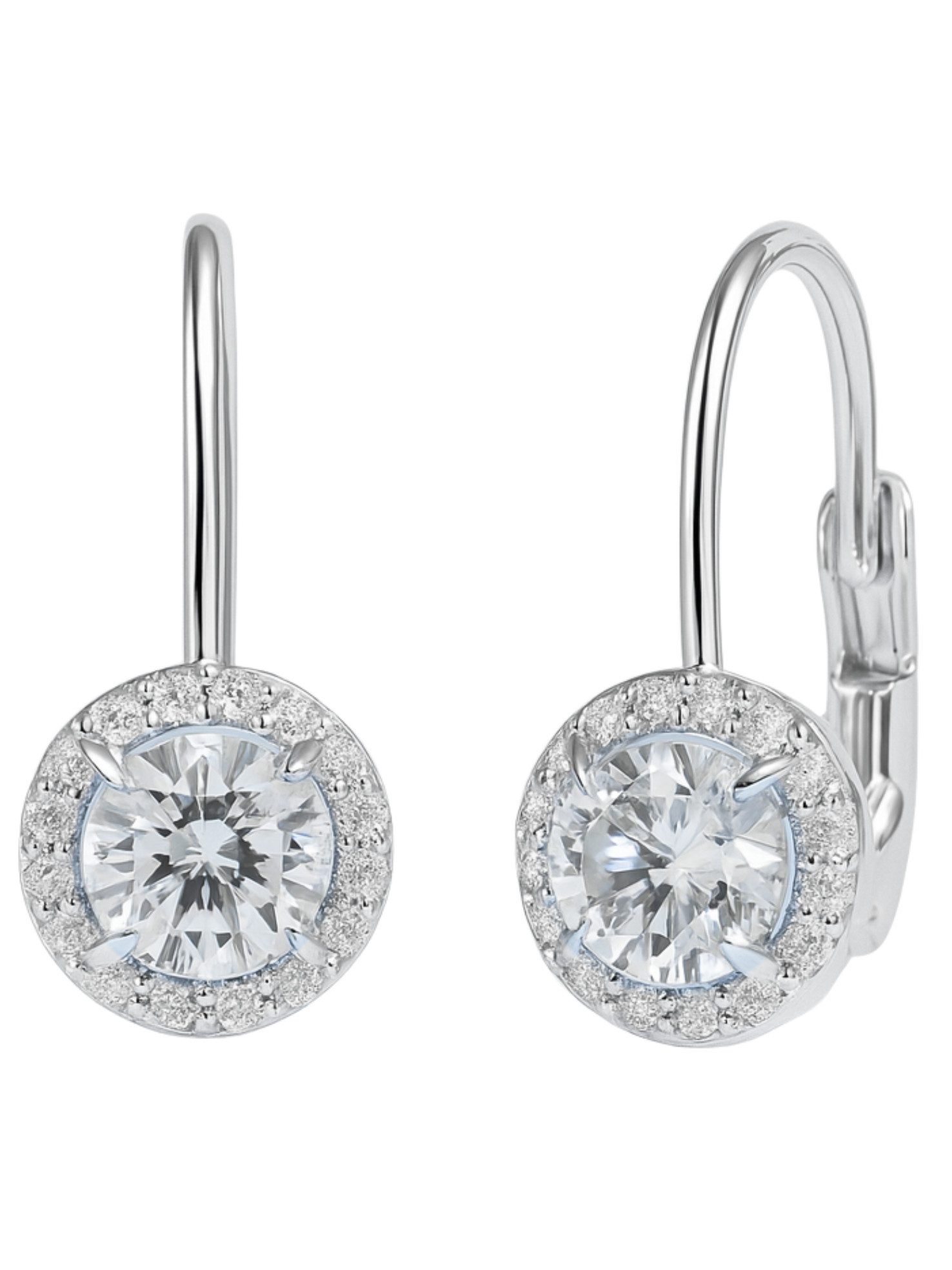 Paar Ohrhänger Doppel-Ring Halb Creolen 925 Silber mit VVS1 Moissanite