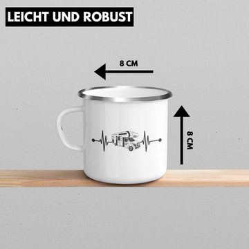 Trendation Thermotasse Trendation - Herzschlag Wohnwagen Wohnmobil Emaille Tasse Geschenk Camper Wohnmobilfahrer Geschenkidee Lustig