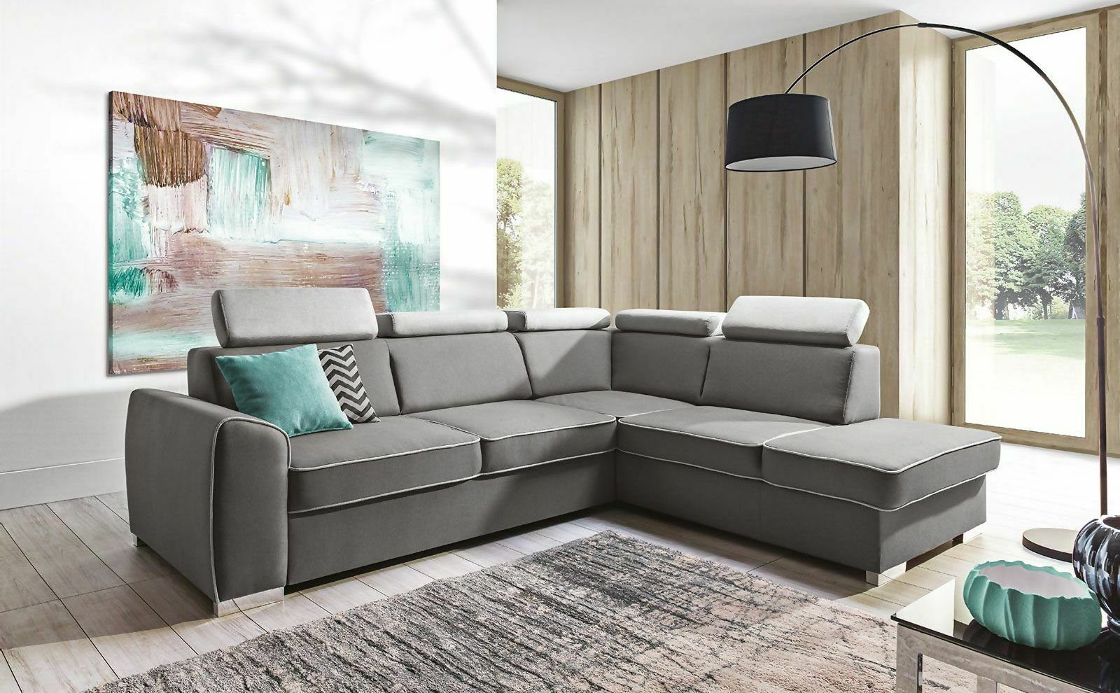 JVmoebel Ecksofa Luxus Graues Ecksofa Bettfunktion Couch Polster Möbel Sitzecke, Made in Europe