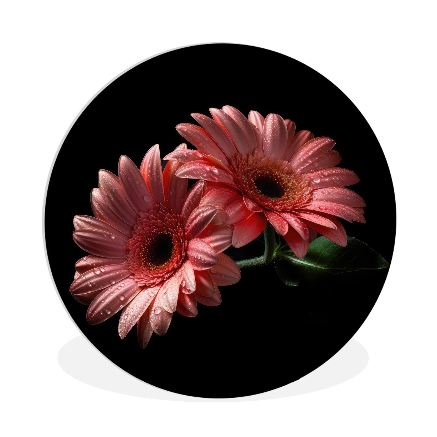 MuchoWow Gemälde Blumen - Gerbera - Rosa - Natur - Porträt, (1 St), Kreis Wanddekoration Forex, Rundes Wandbild, Wohnzimmer, 30x30 cm