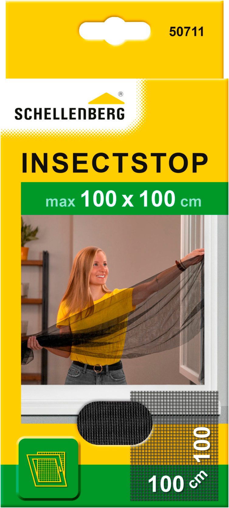 SCHELLENBERG Москитная сетка-Gewebe für Fenster ohne bohren, (Set, 1-St), Insektenschutz inkl. Befestigungsband, 100 x 100 cm, weiß, anthrazit