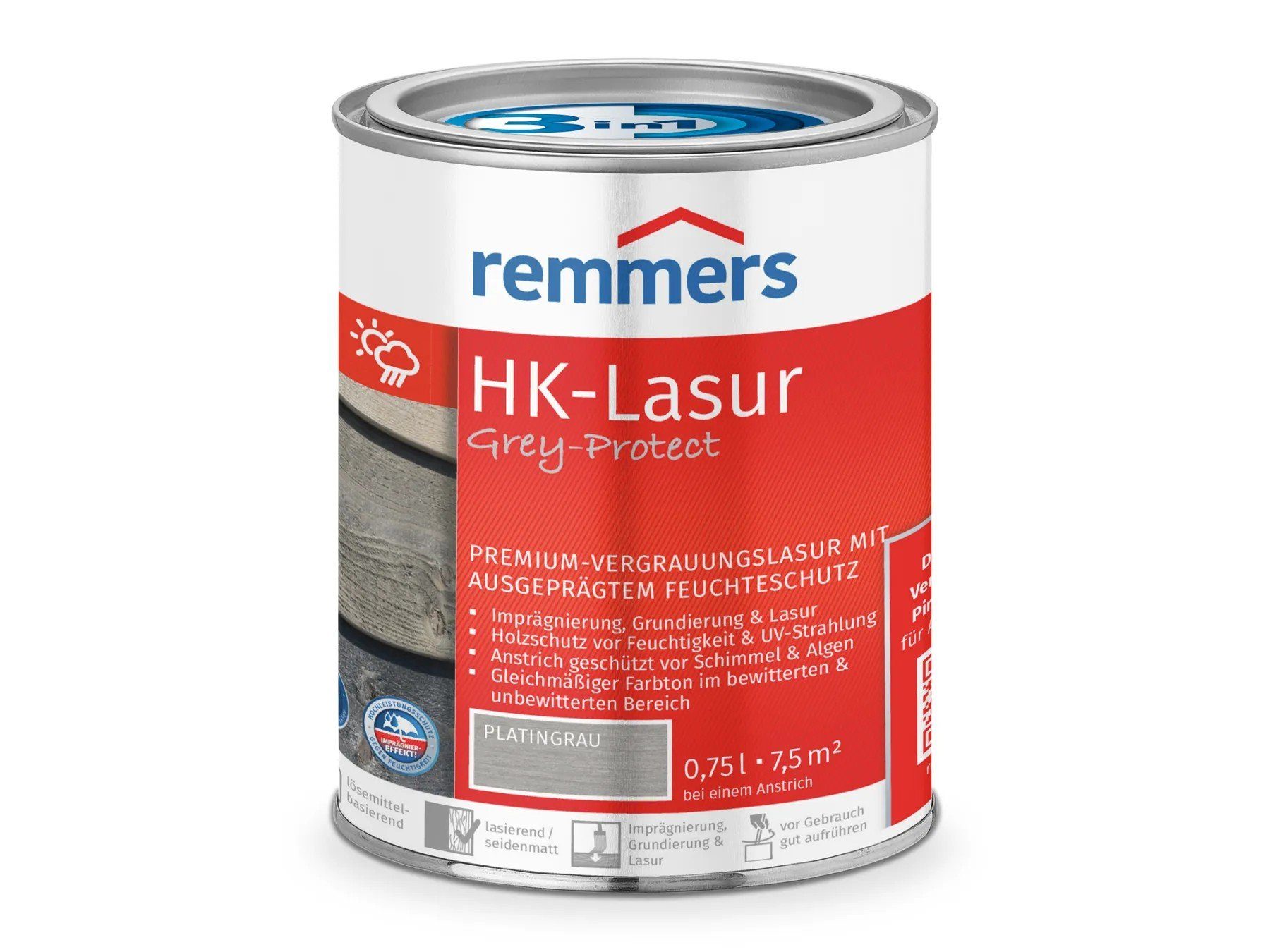 Remmers Holzschutzlasur HK-Lasur 3in1 Grey-Protect platingrau (FT-26788)