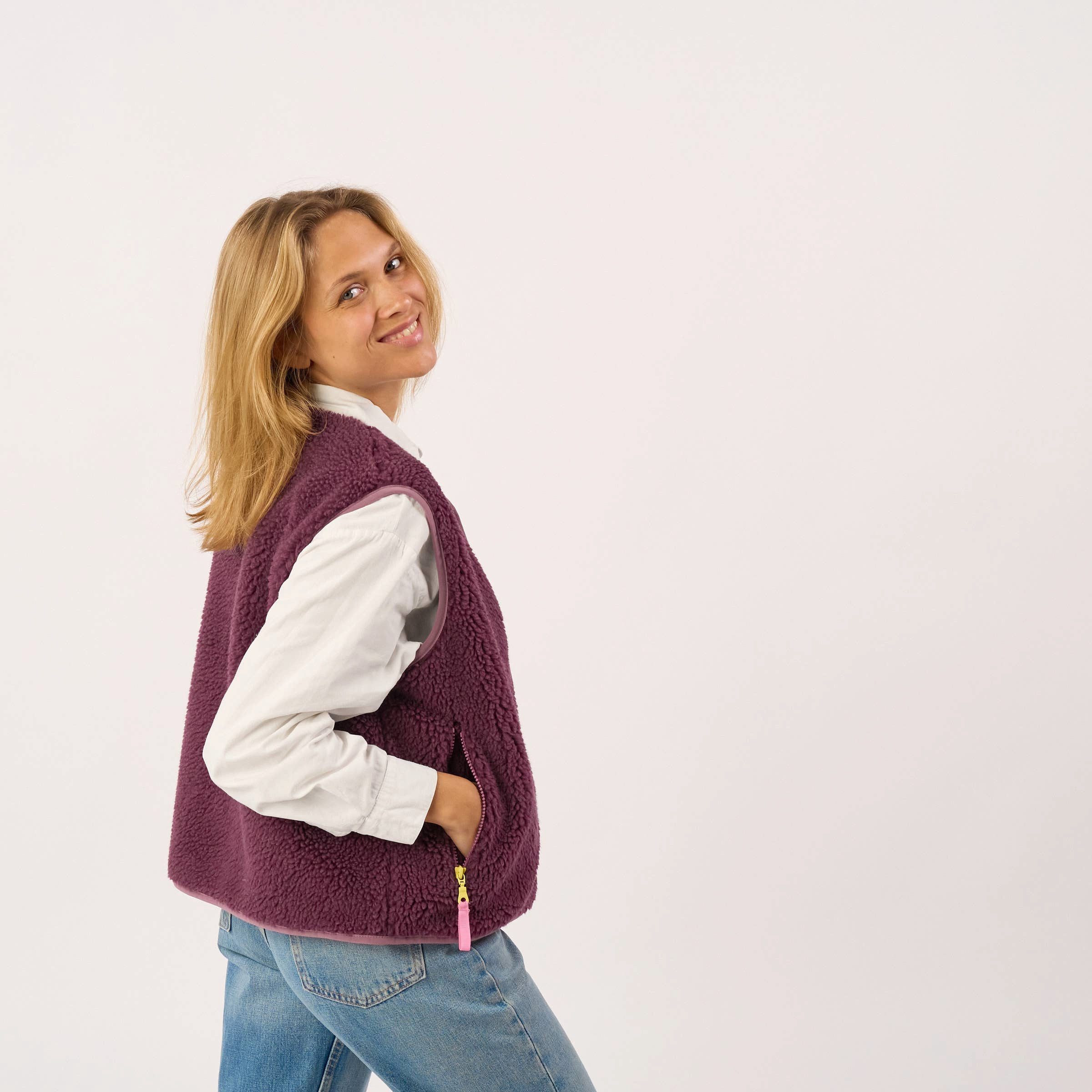 suebidou Plüschweste Ärmellose Damen Sherpa Jacke Weste Farben kreativ, modisches Design, trendy – Bild 3 von 5