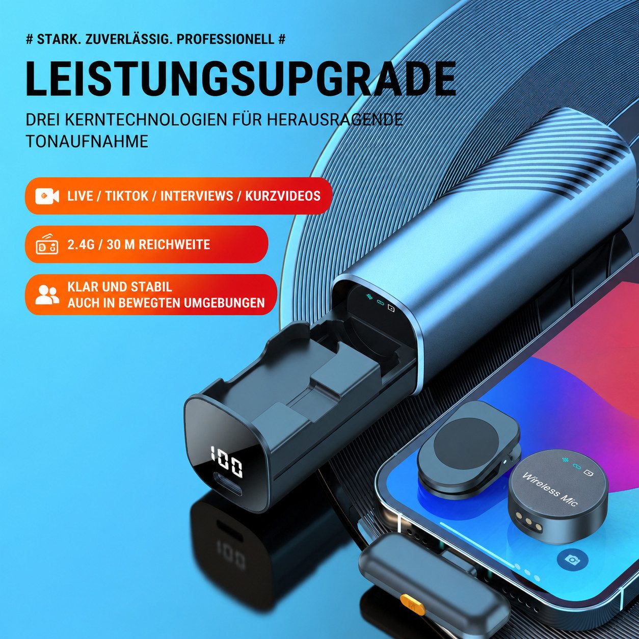 Toomoke Mikrofon Drahtloses Lavaliermikrofon Mikrofon für Kamera, iPhone Android,Kamera (Eins-zu-Zwei Funk-Lavalier-Mikrofon für Livestream & Vlog), DSP Doppel-Rauschunterdrückung für saubere Aufnahmen