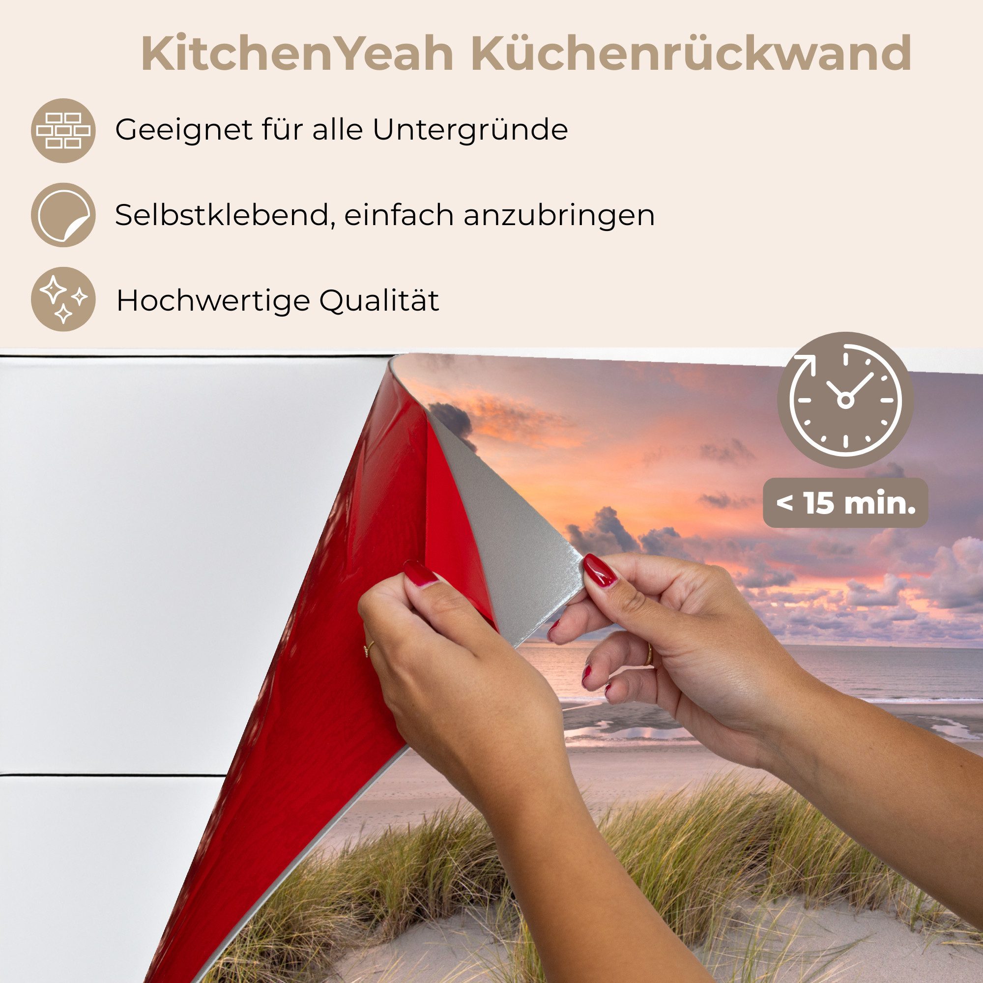 KitchenYeah Küchenrückwand selbstklebend Sonnenuntergang - Düne - Strand - Pflanzen - Meer, (1-tlg), Spritzschutz, Küche, Rückwand, Küchenwand, Küchenfront, 80x – Bild 5 von 5