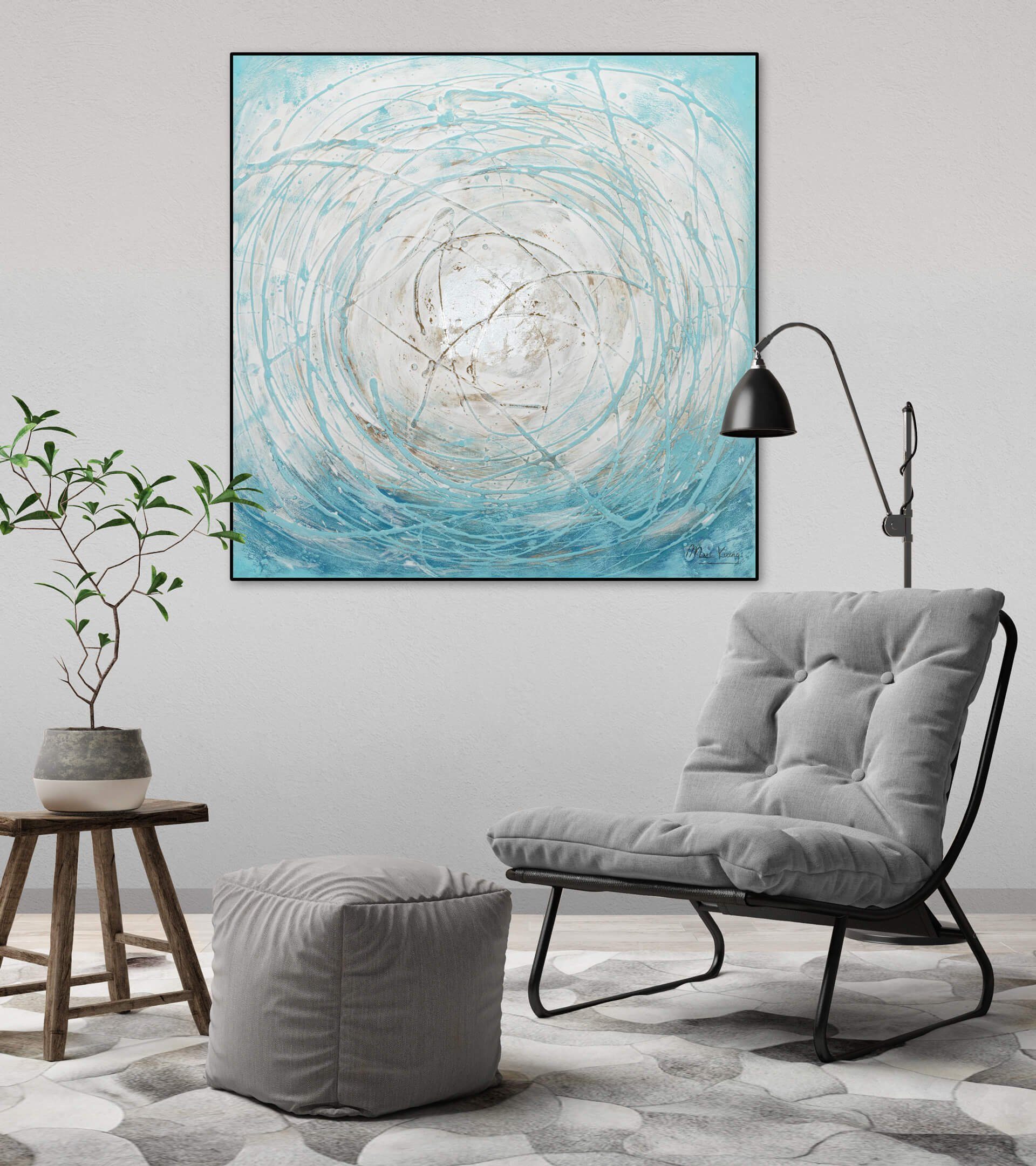 Wandbild HANDGEMALT aus KUNSTLOFT 100% cm, Eis Leinwandbild 80x80 Stürme Gemälde Wohnzimmer