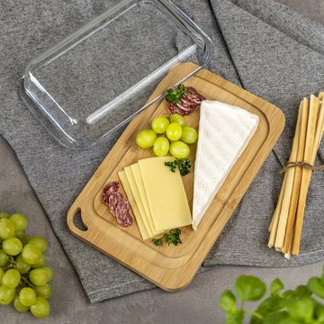 eluno Käseglocke Käseplatte aus Bambus mit Glasdeckel, Aufschnittbox, Käseglocke
