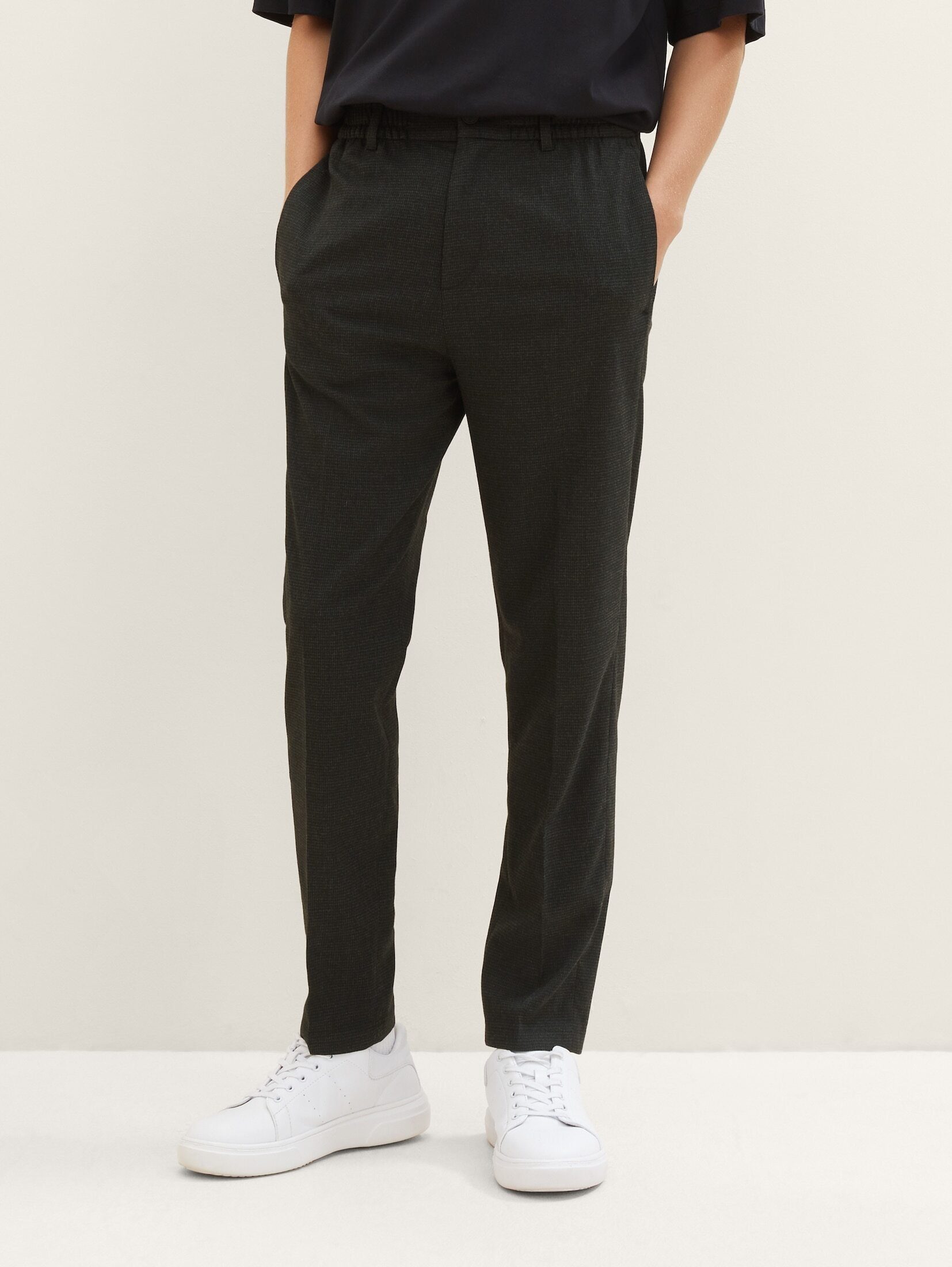 Relaxed Chinohose Tapered black Denim TAILOR Chino TOM houndstooth