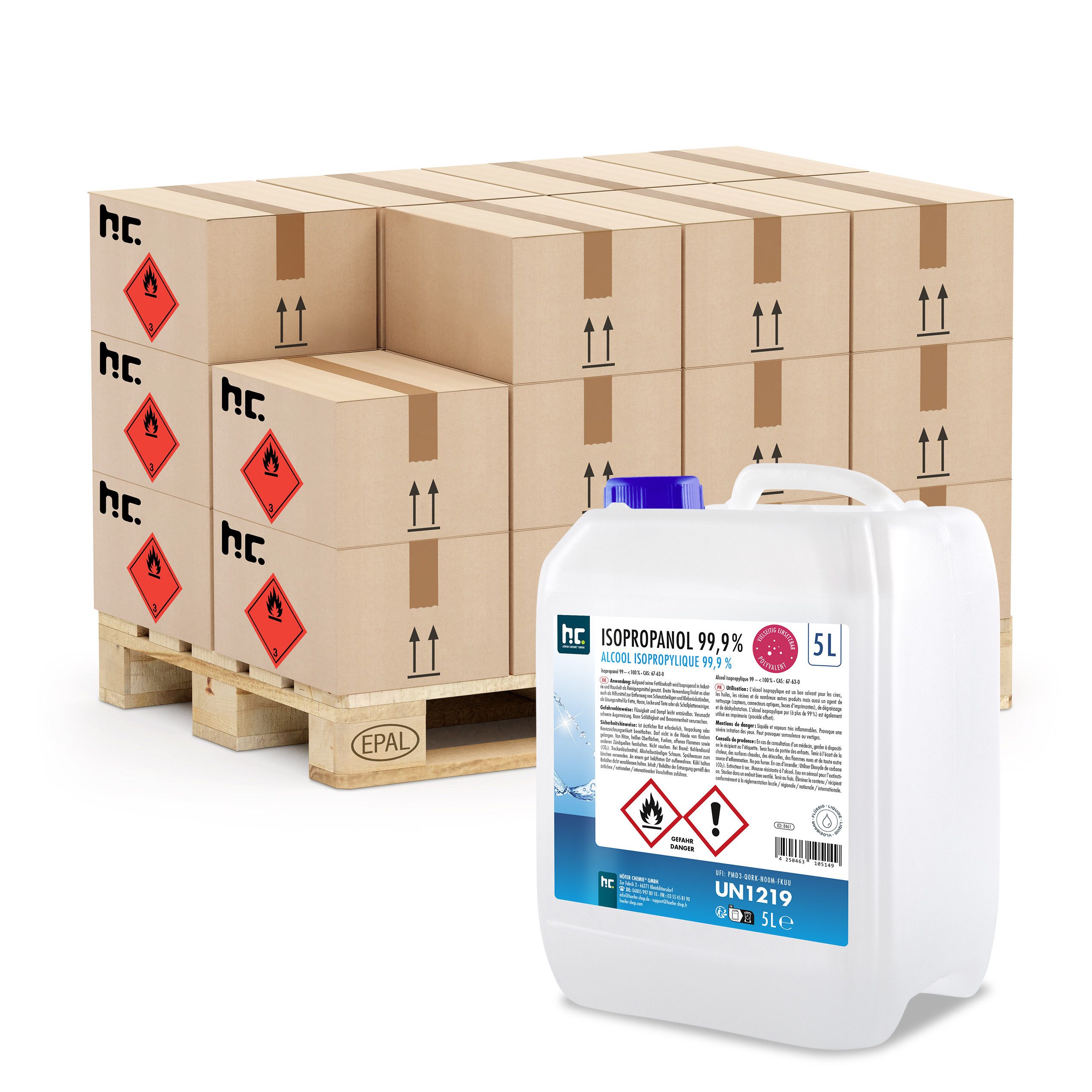 Höfer Chemie GmbH 96x 5 L Isopropanol 99,9% Grundreiniger (Reinigt und entfettet zuverlässig)