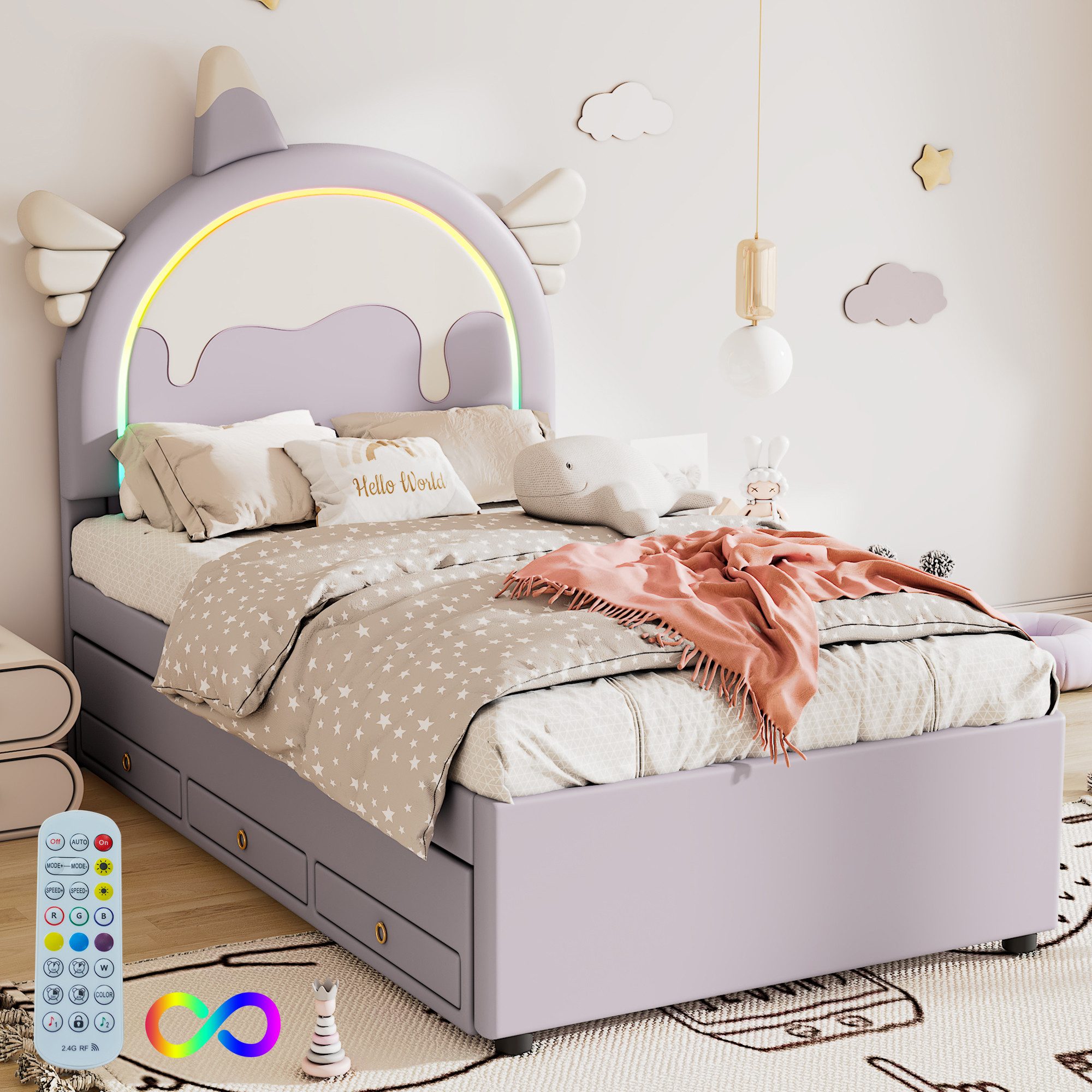 REDOM Kinderbett ausgestattet mit ausziehbares rollbett, günstig online kaufen