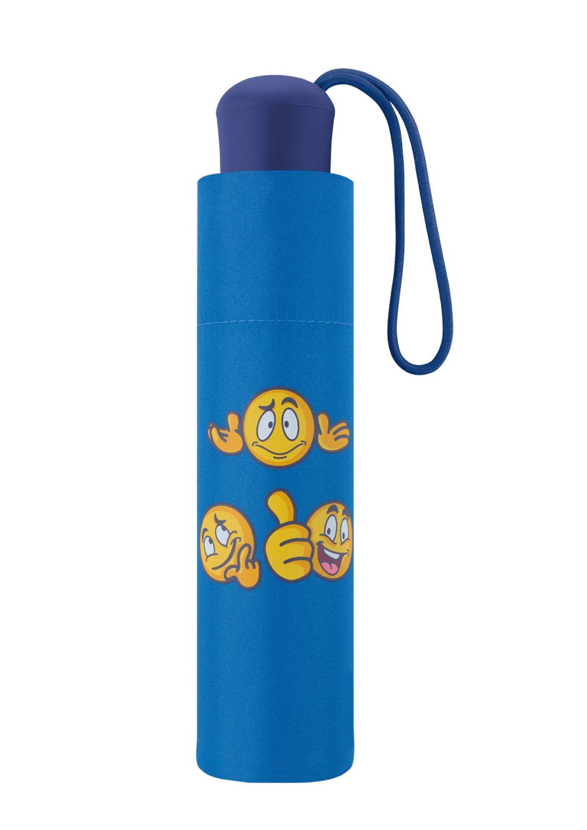 Scout Taschenregenschirm Kinder-Taschenregenschirm mit Reflektorstreifen Emoji blue, leicht
