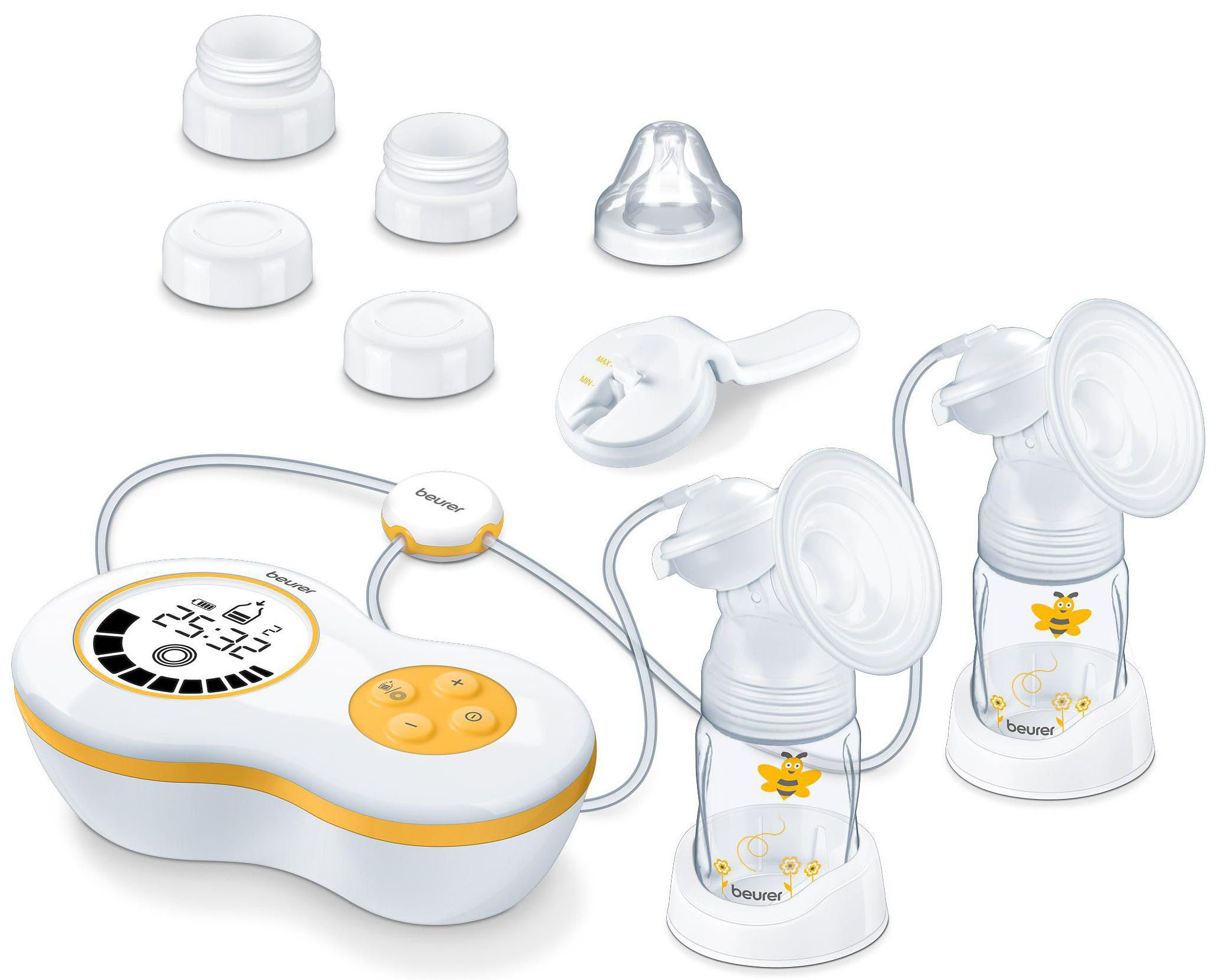 BEURER Elektrische Doppelmilchpumpe BY 70 inkl. Handpumpe, Für beid- und einseitiges Abpumpen geeignet, 10 Stimulationsstufen