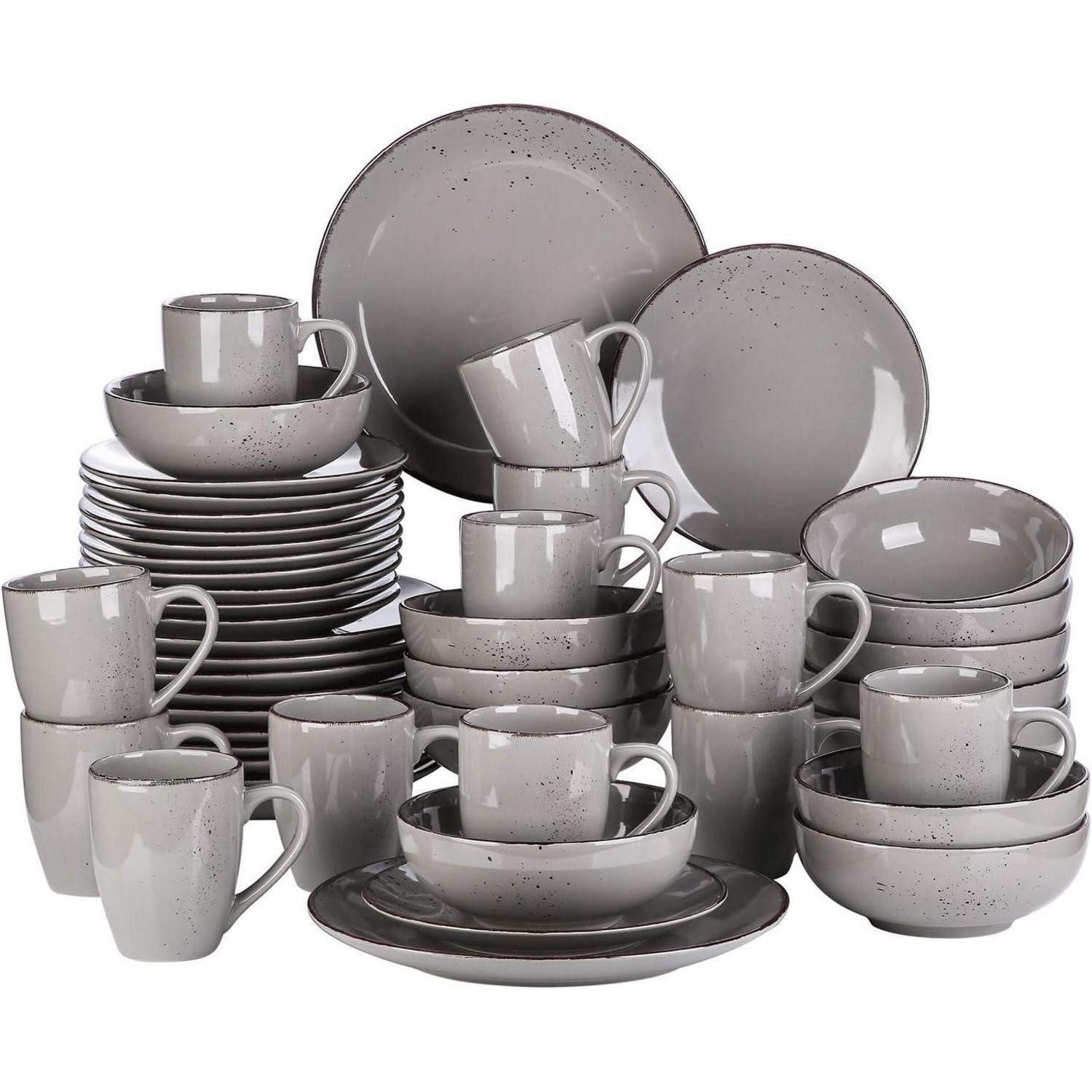 LuxusKollektion Kombiservice Tafelservice Steingut Speiseteller Tassen 12 48 Teile Set Grau