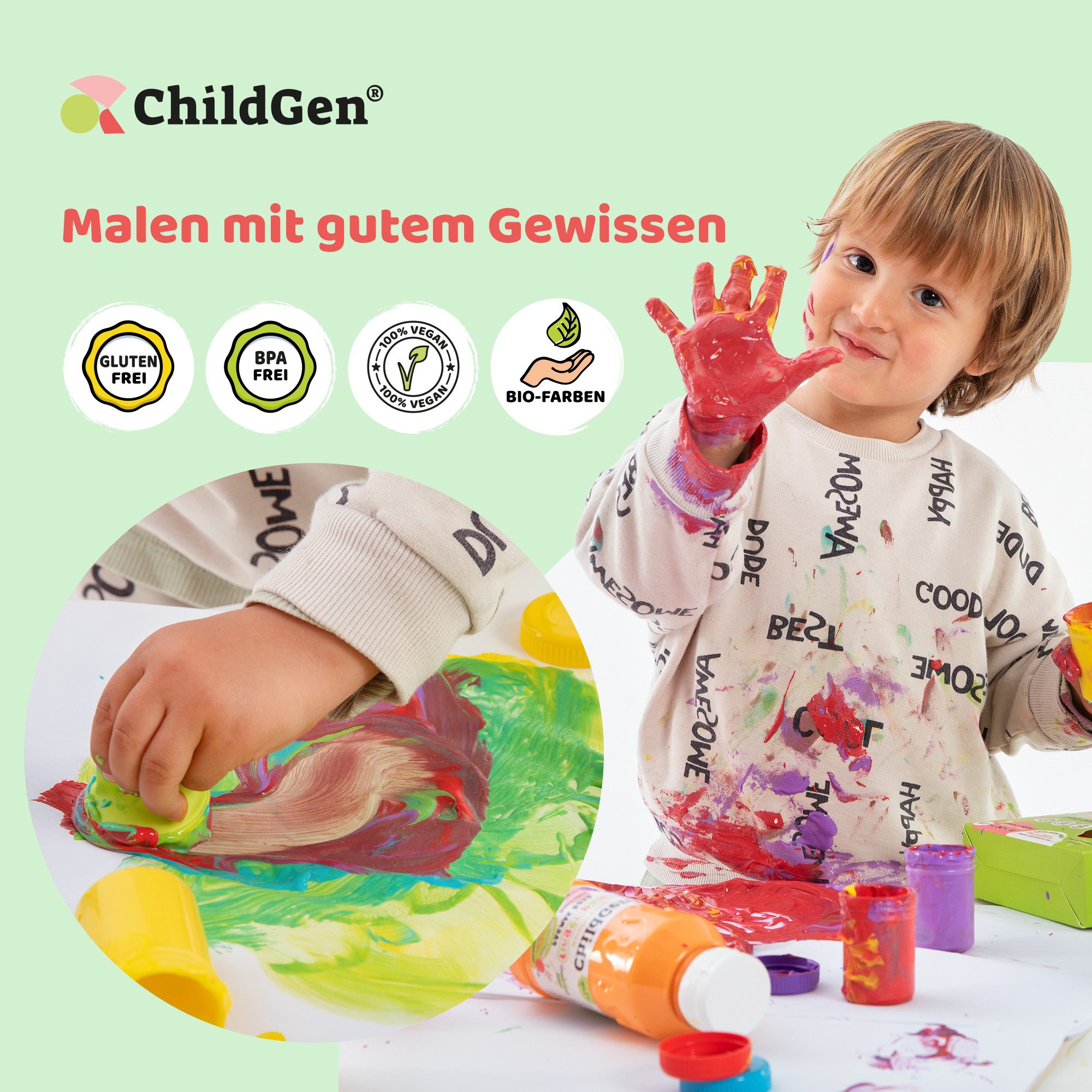 ChildGen Fingerfarbe ChildGen Fingerfarben ungiftig, Bio Fingermalfarben, Baby ungiftig Bio, Handfarben Kinder, Fingerfarbe ab 1Jahr