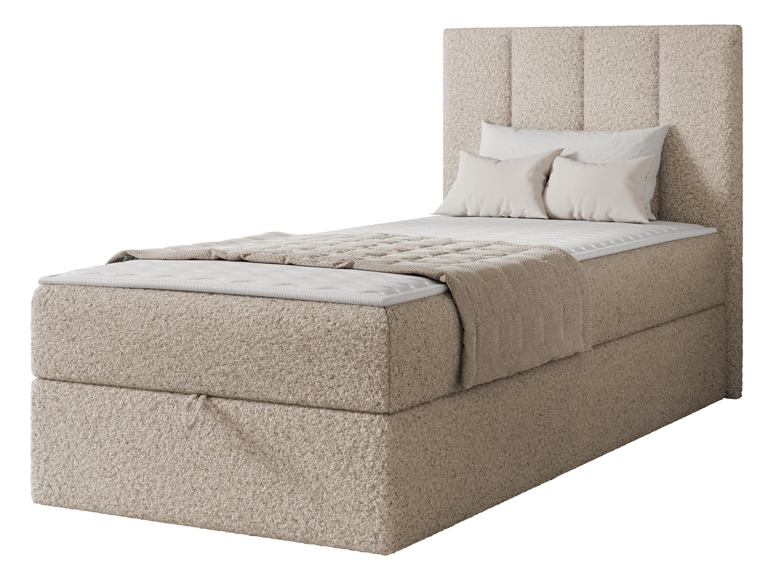 MIRJAN24 Boxspringbett Rebos Single Boucle (mit Bettkasten für die Bettwäsche), Härtegrad: H3, 80/90/100x200 cm
