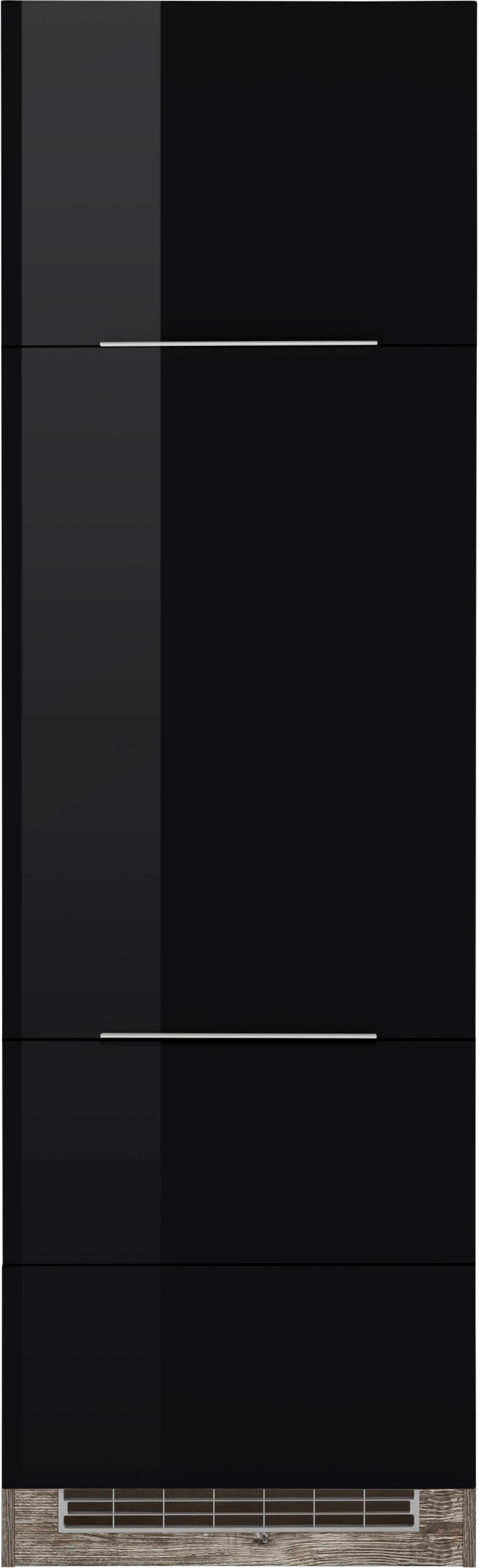 HELD MÖBEL Kühlumbauschrank Brindisi 60 cm breit, 200 cm hoch, hochwertige MDF Fronten schwarz Hochglanz/eiche vintage | eiche vintage | Umbauschränke
