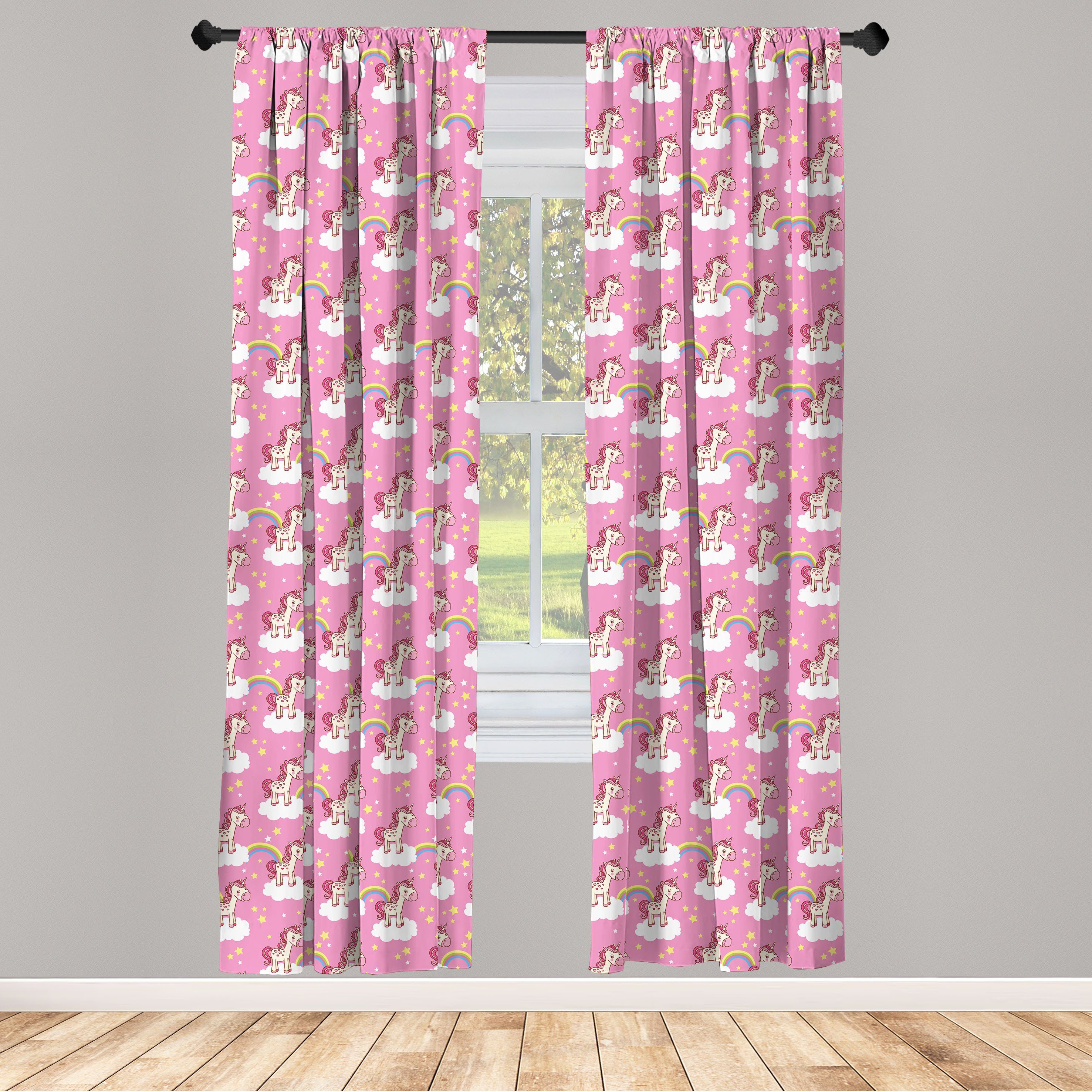 Gardine Vorhang für Wohnzimmer Schlafzimmer Dekor, Abakuhaus, Microfaser, Kindergarten Unicorns auf Wolken | Fertiggardinen