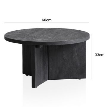 Wohnling Couchtisch WL6.985 (60x60x33 cm Sofatisch Mango Massivholz Schwarz), Wohnzimmertisch Rund, Kaffeetisch Modern