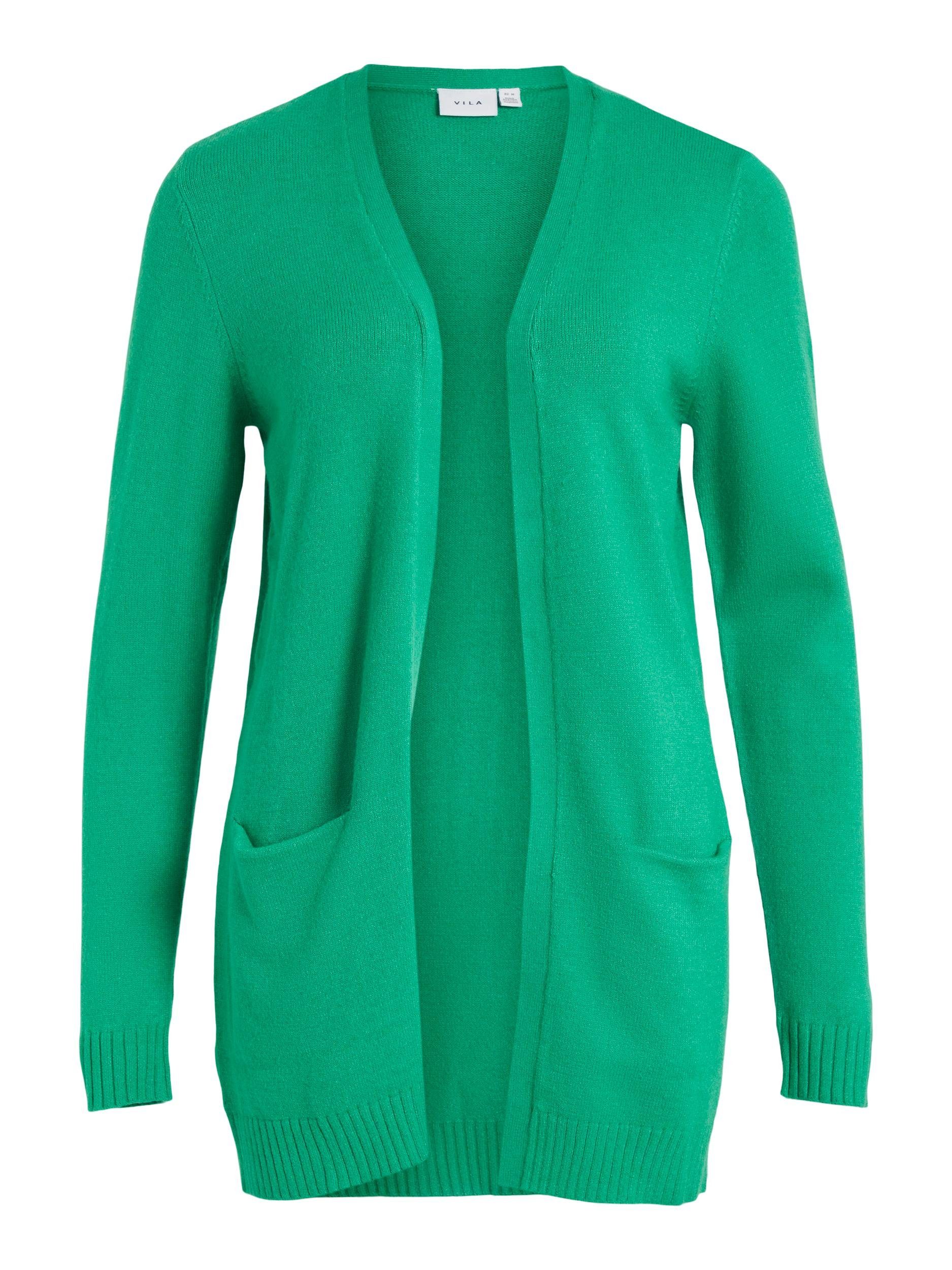 L/S Bright Vila Strickjacke CARDIGAN NOOS - VIRIL MELANGE Green Detail:DARK OPEN KNIT